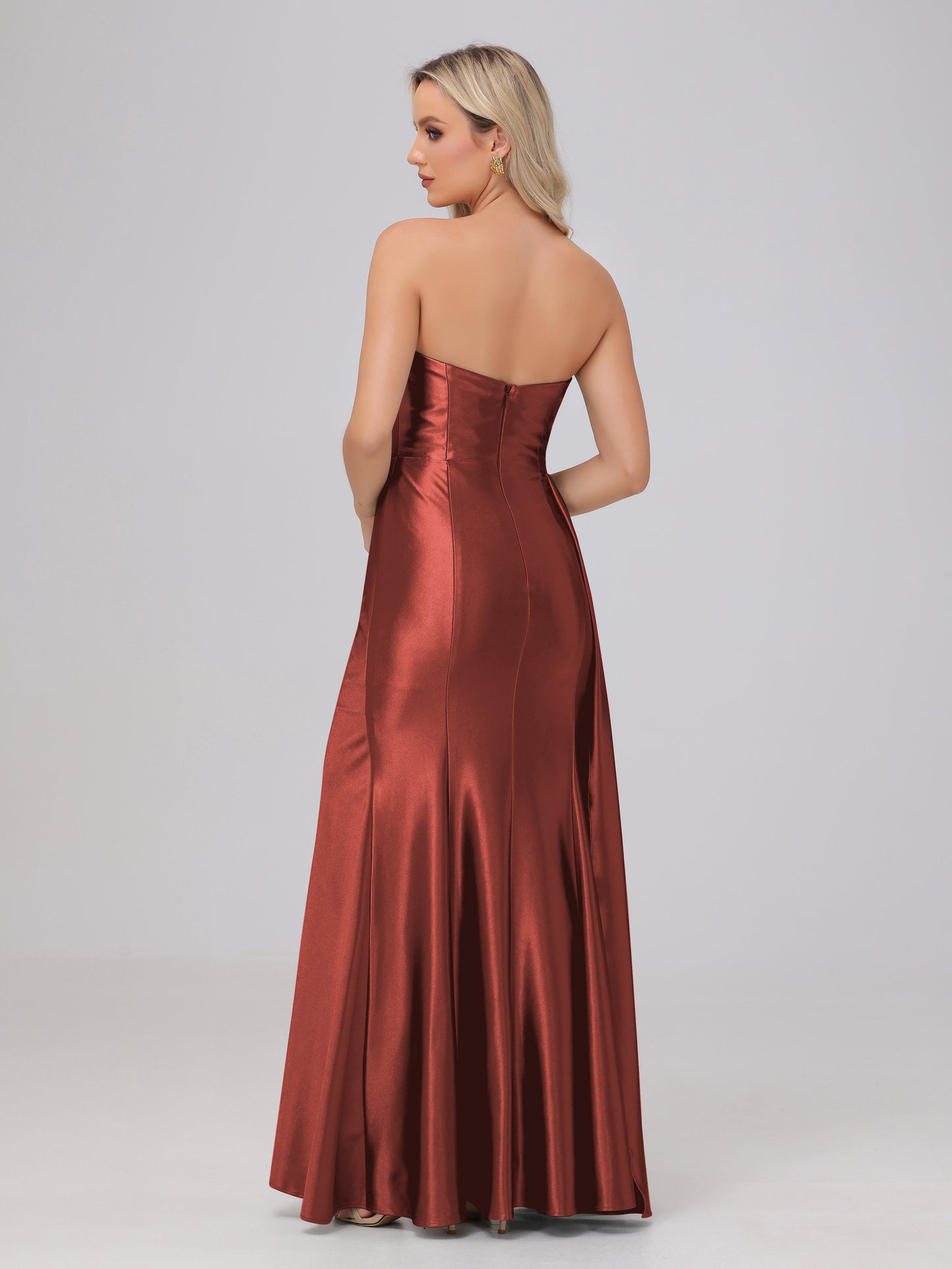 Off the Shoulder Straps Bodice Zip Back Bridesmaid Dresses with Slit