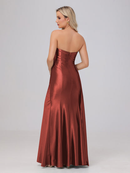 Off the Shoulder Straps Bodice Zip Back Bridesmaid Dresses with Slit