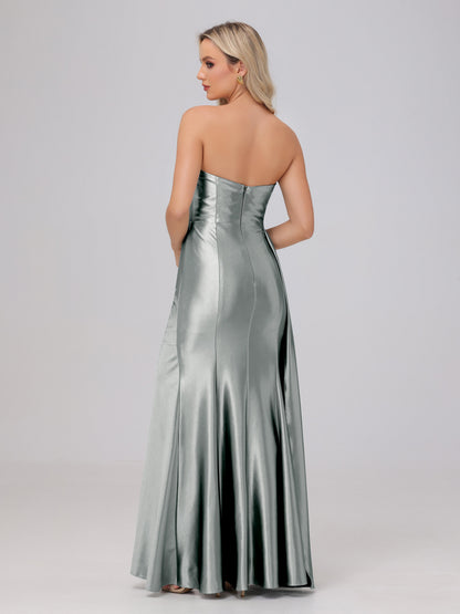 Off the Shoulder Straps Bodice Zip Back Bridesmaid Dresses with Slit