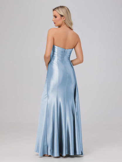 Off the Shoulder Straps Bodice Zip Back Bridesmaid Dresses with Slit