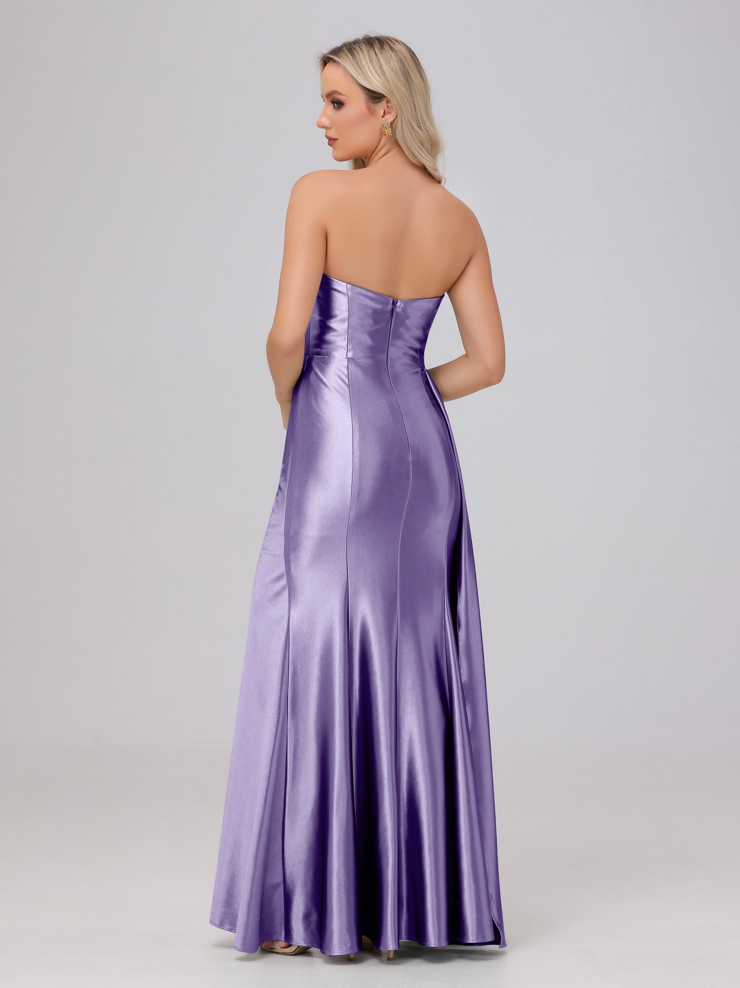 Off the Shoulder Straps Bodice Zip Back Bridesmaid Dresses with Slit