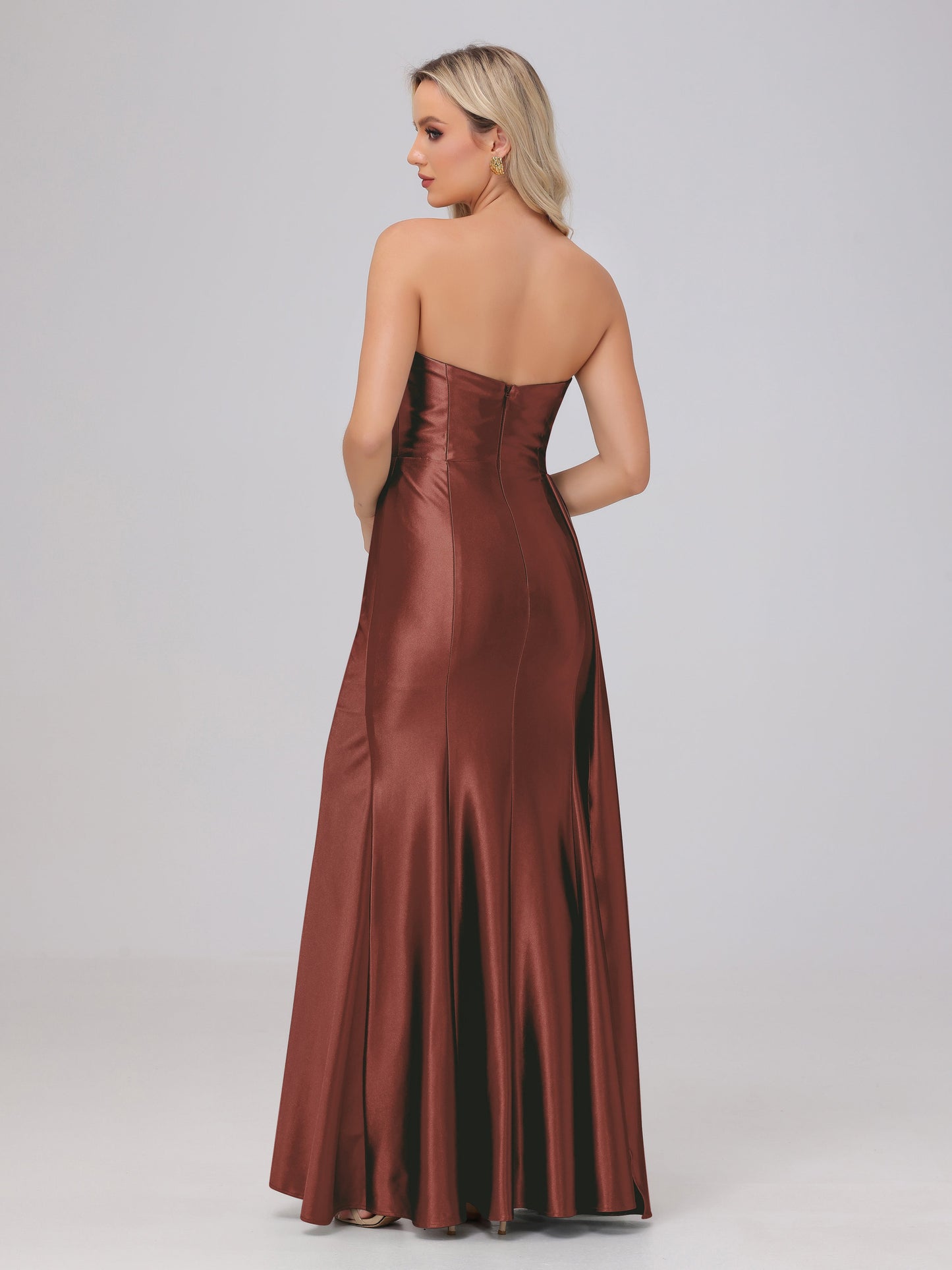 Off the Shoulder Straps Bodice Zip Back Bridesmaid Dresses with Slit
