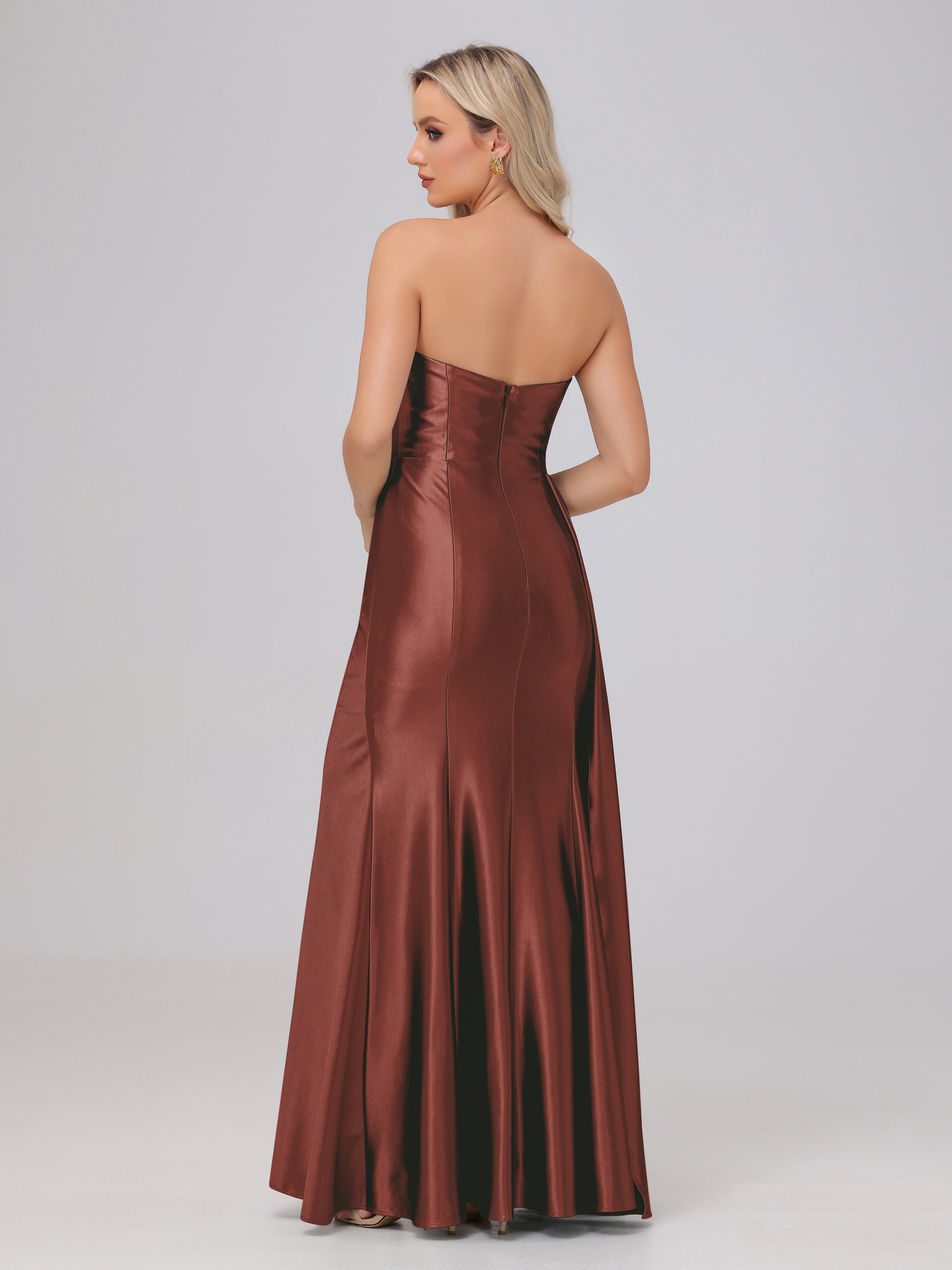 Off the Shoulder Straps Bodice Zip Back Bridesmaid Dresses with Slit