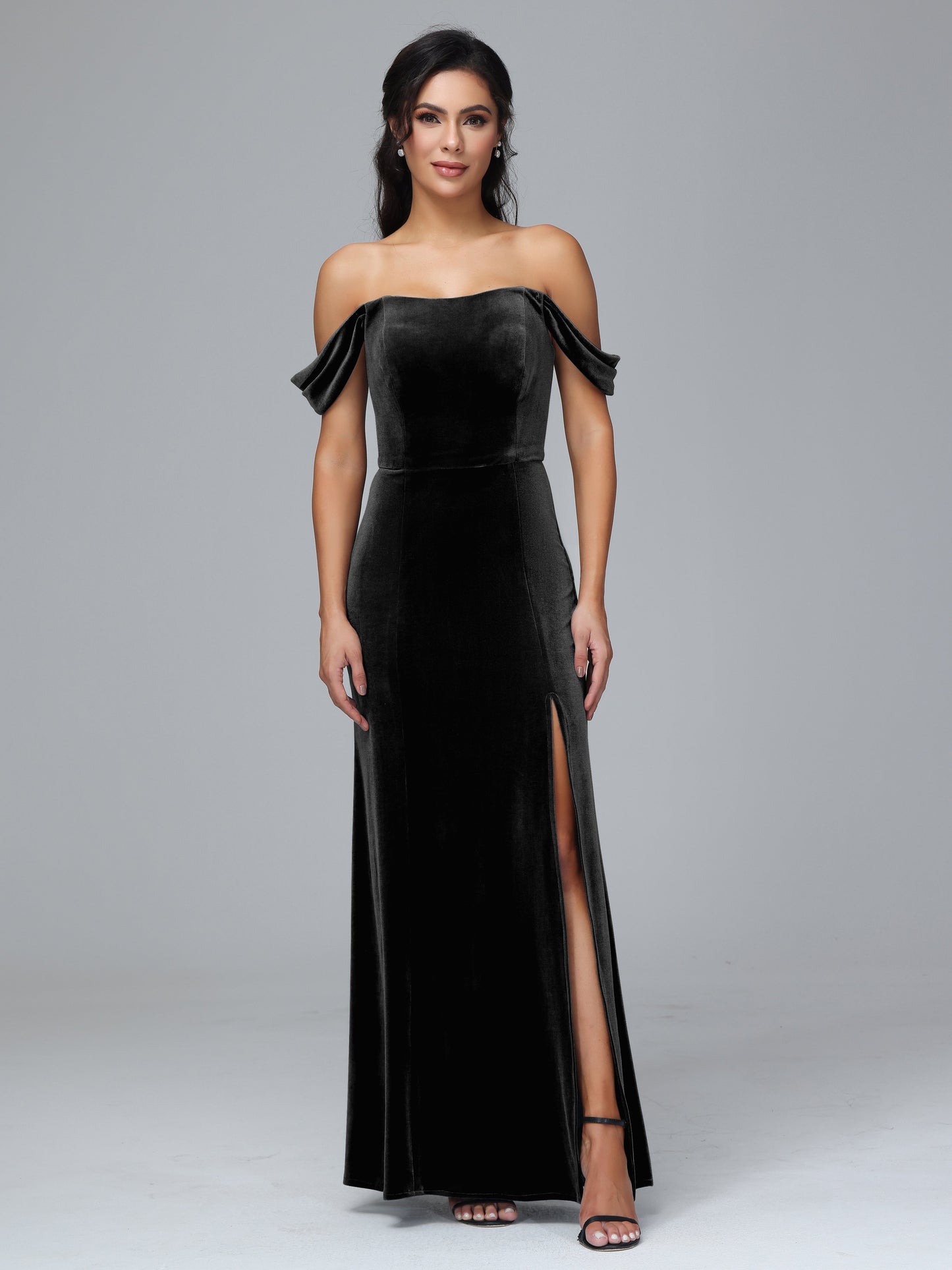 Off Shoulder Plus Size Velvet Bridesmaid Dress With Slit