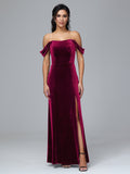 Off Shoulder Plus Size Velvet Bridesmaid Dress With Slit