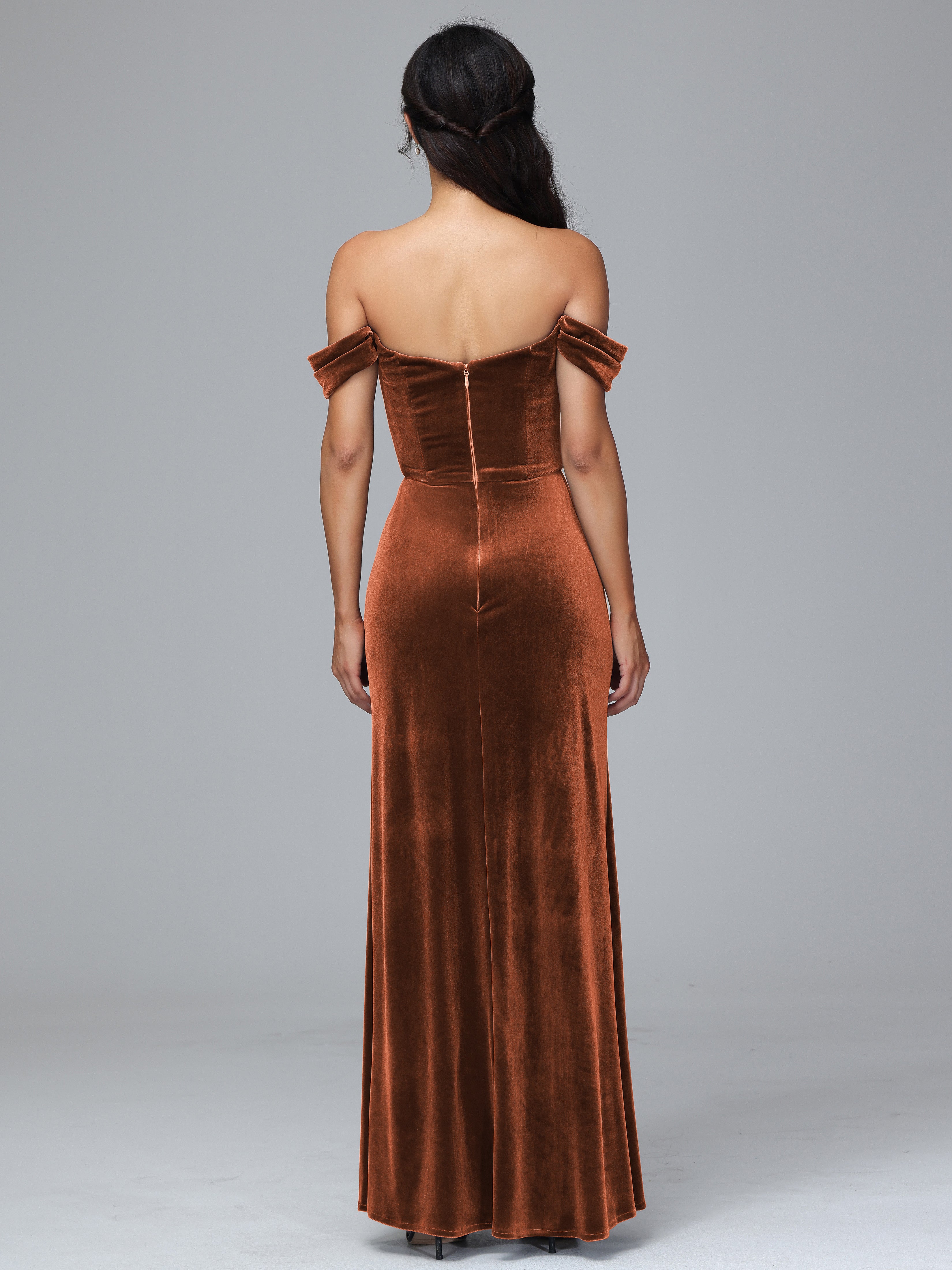 Off Shoulder Plus Size Velvet Bridesmaid Dress With Slit