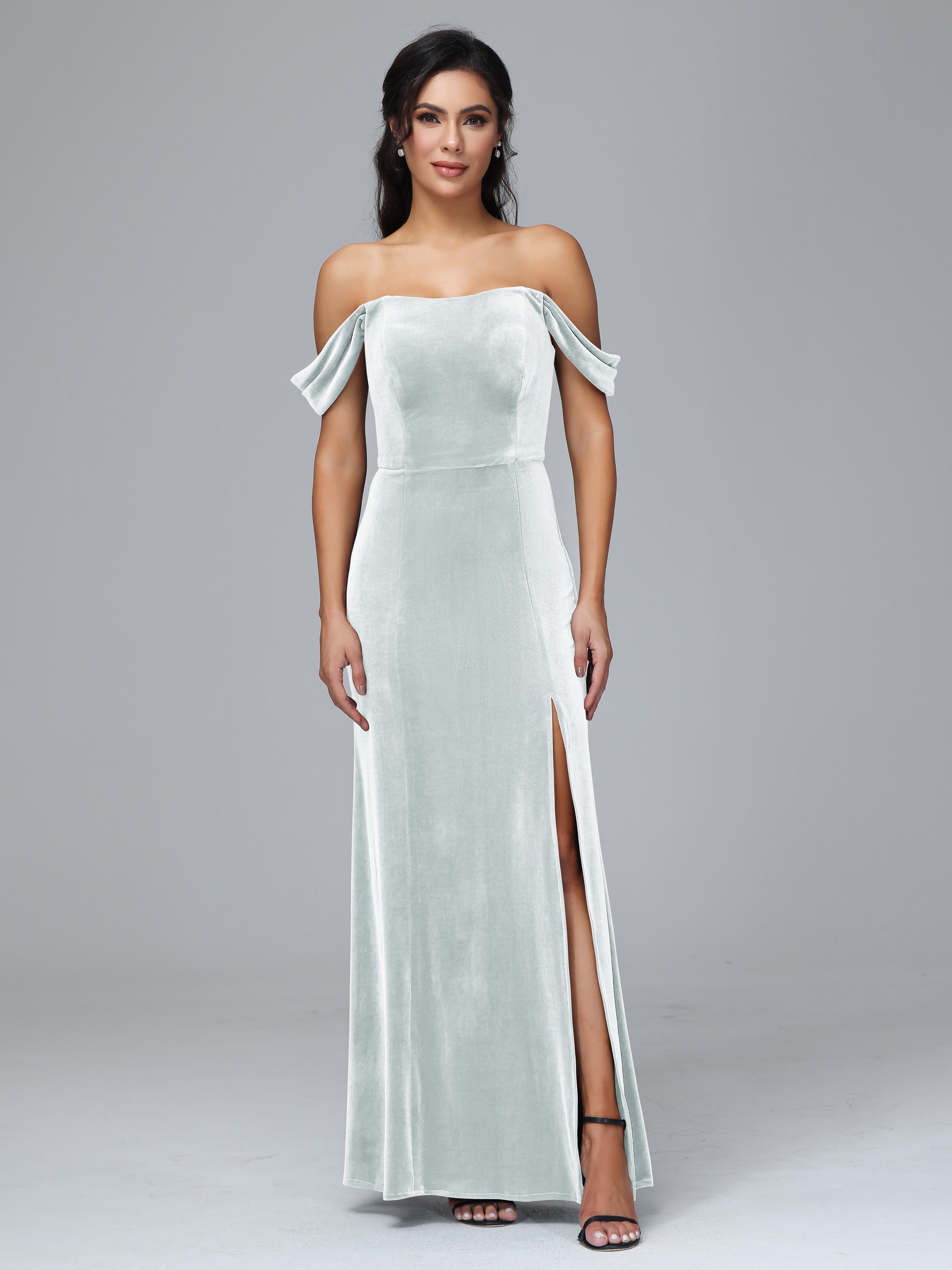 Off Shoulder Plus Size Velvet Bridesmaid Dress With Slit
