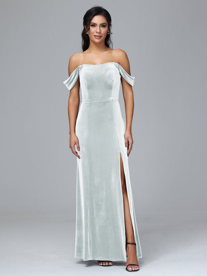 Off Shoulder Plus Size Velvet Bridesmaid Dress With Slit