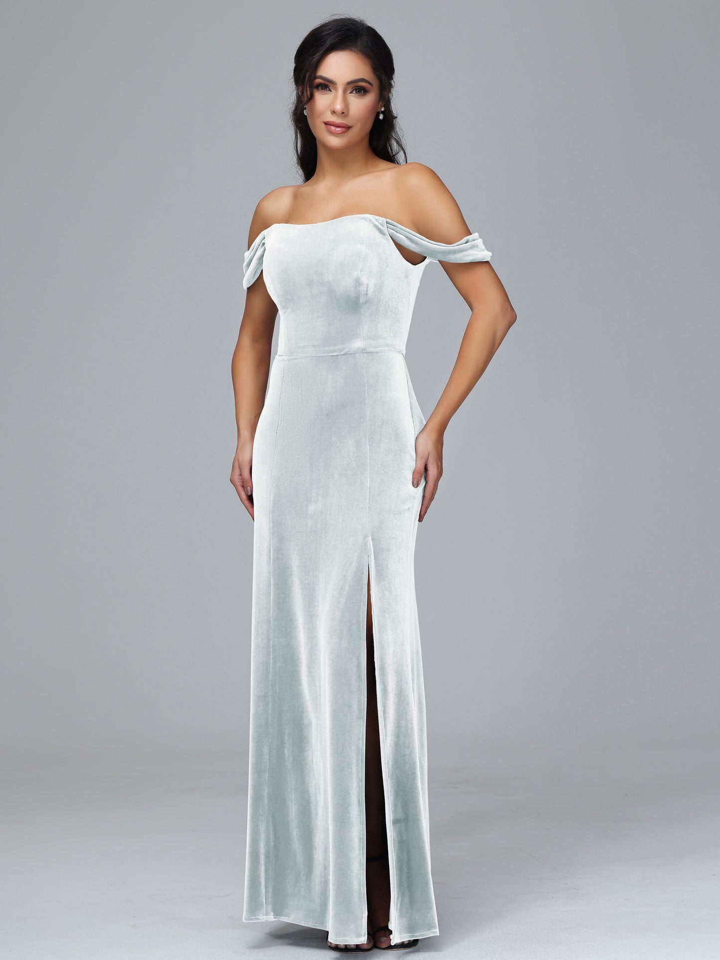 Off Shoulder Plus Size Velvet Bridesmaid Dress With Slit