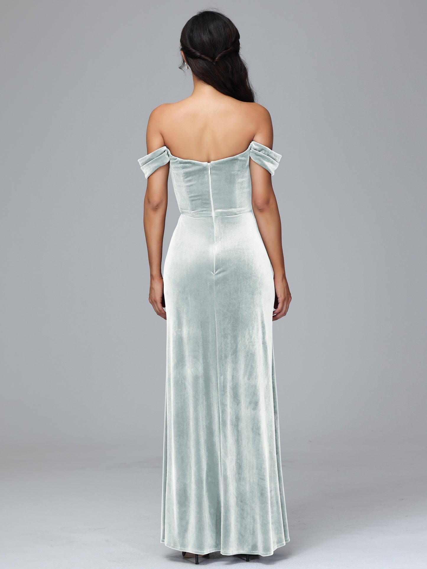 Off Shoulder Plus Size Velvet Bridesmaid Dress With Slit