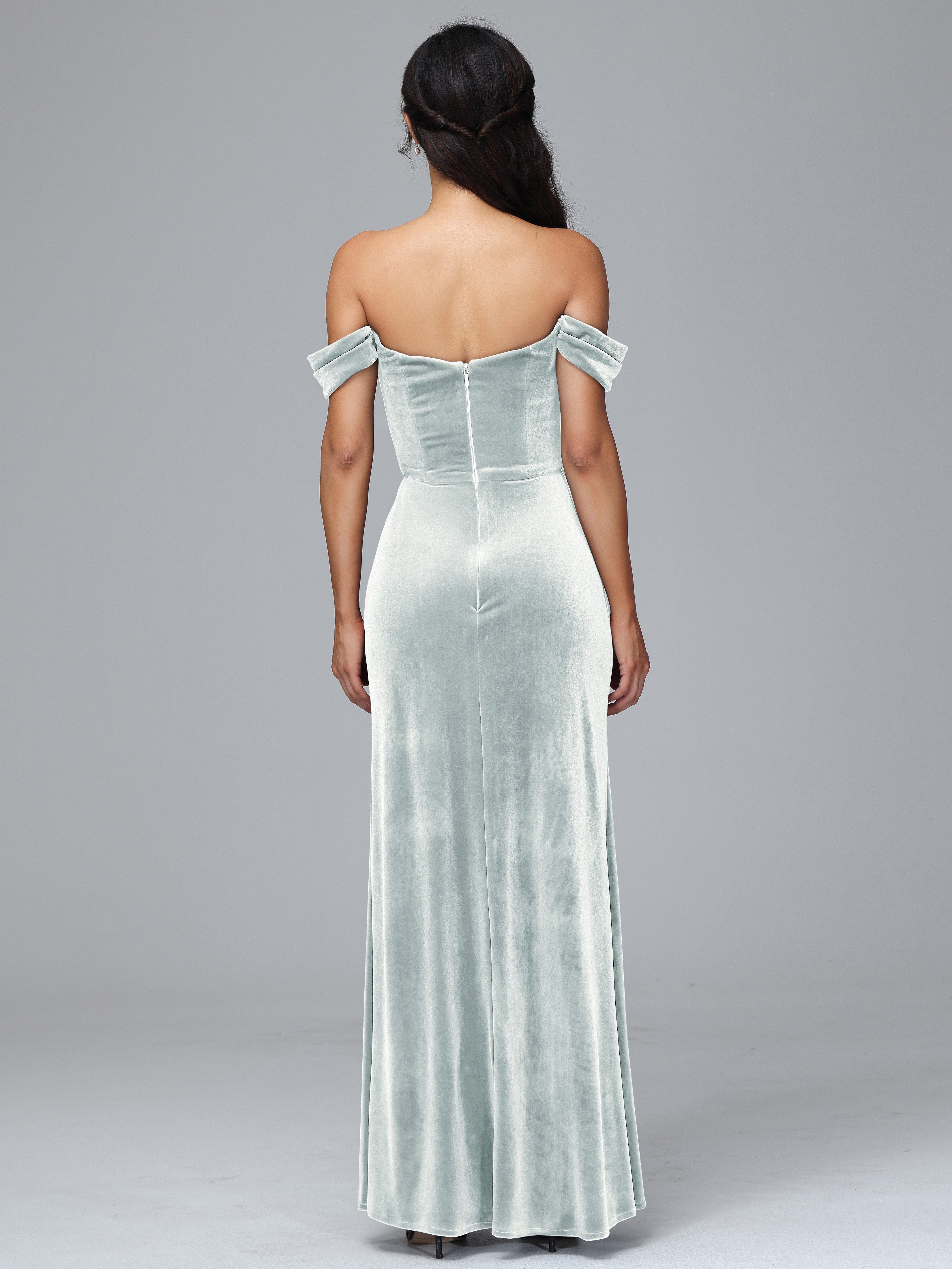 Off Shoulder Plus Size Velvet Bridesmaid Dress With Slit