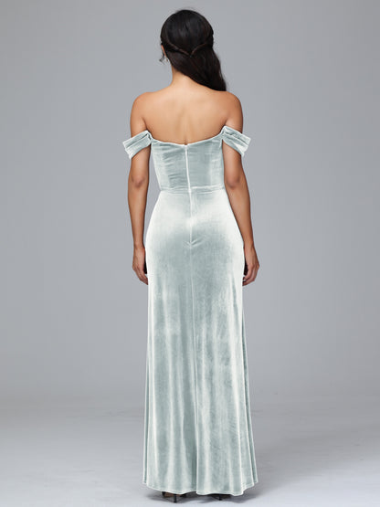 Off Shoulder Plus Size Velvet Bridesmaid Dress With Slit