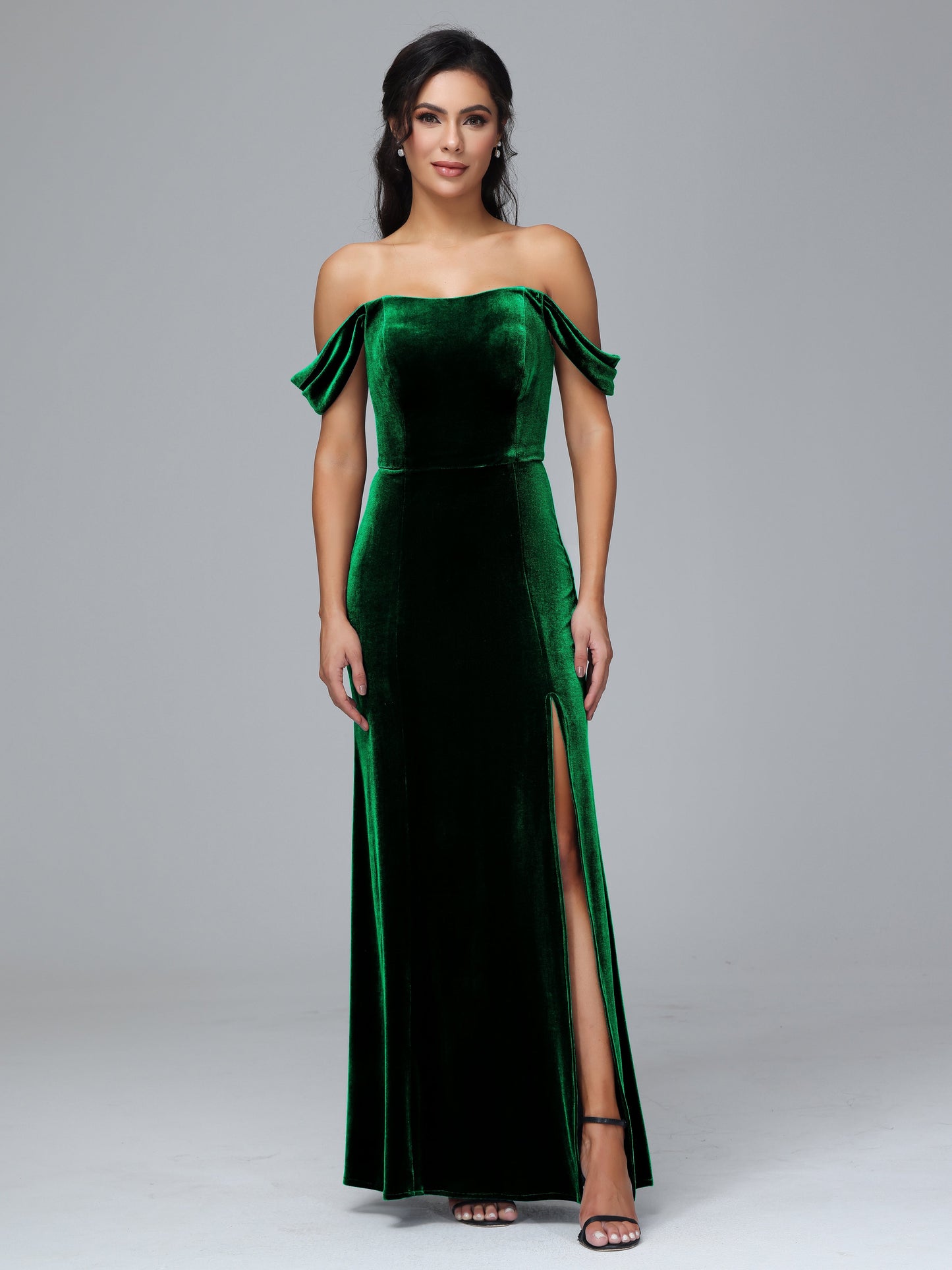 Off Shoulder Plus Size Velvet Bridesmaid Dress With Slit