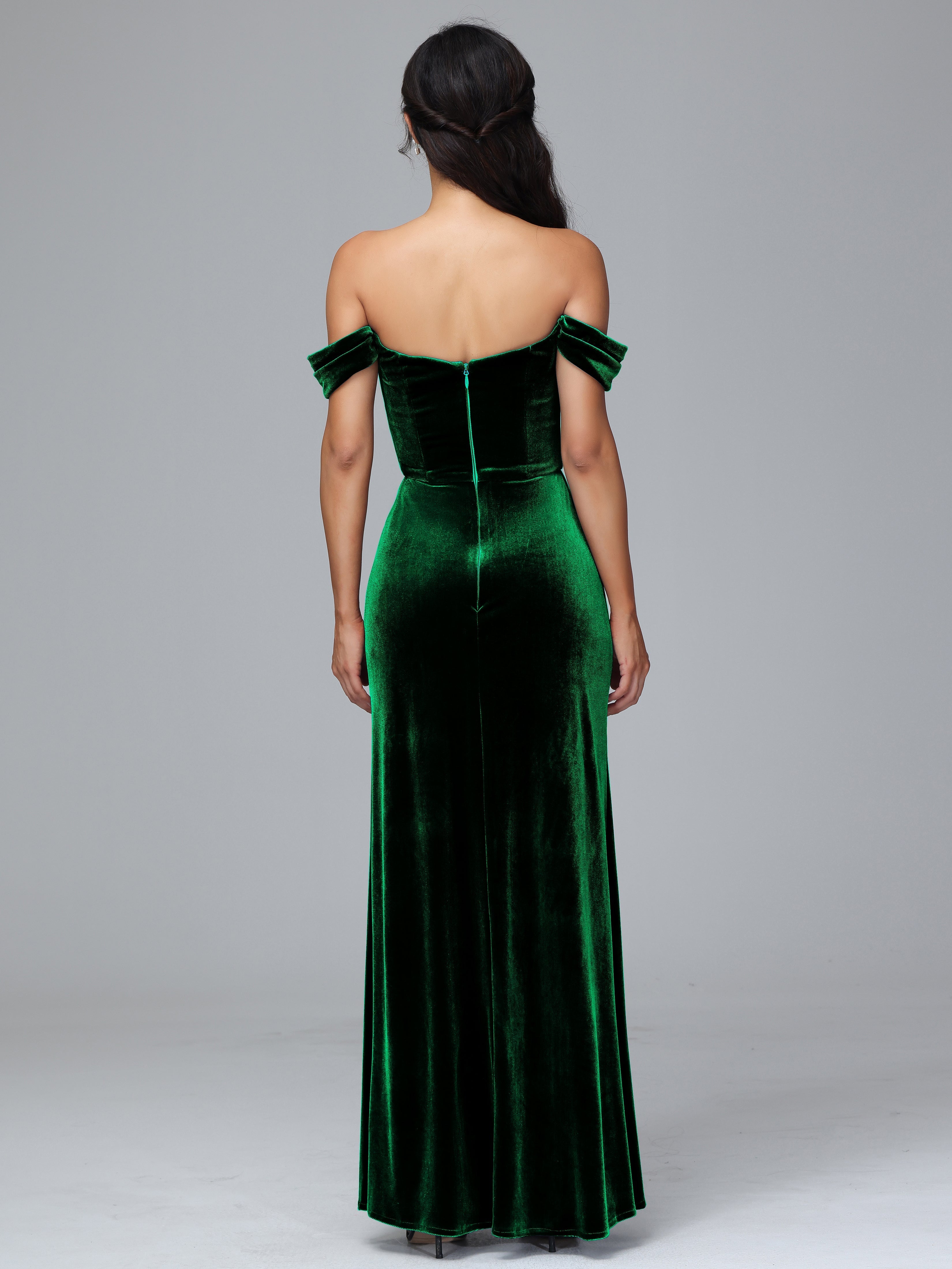 Off Shoulder Plus Size Velvet Bridesmaid Dress With Slit