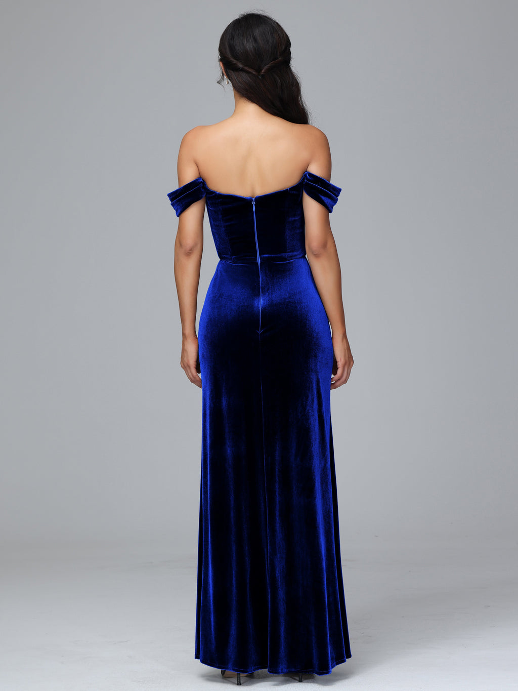 Off Shoulder Plus Size Velvet Bridesmaid Dress With Slit