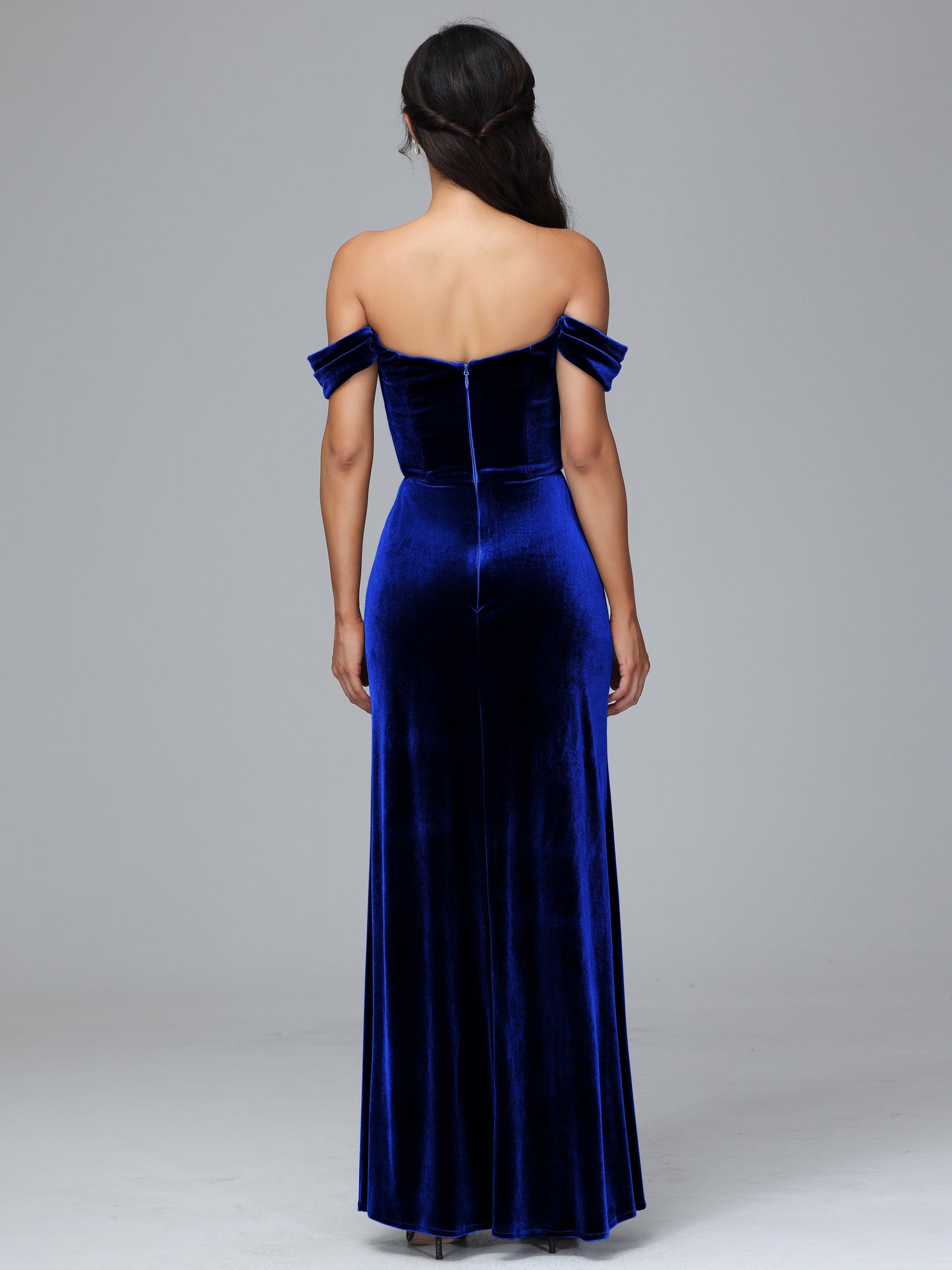 Off Shoulder Plus Size Velvet Bridesmaid Dress With Slit