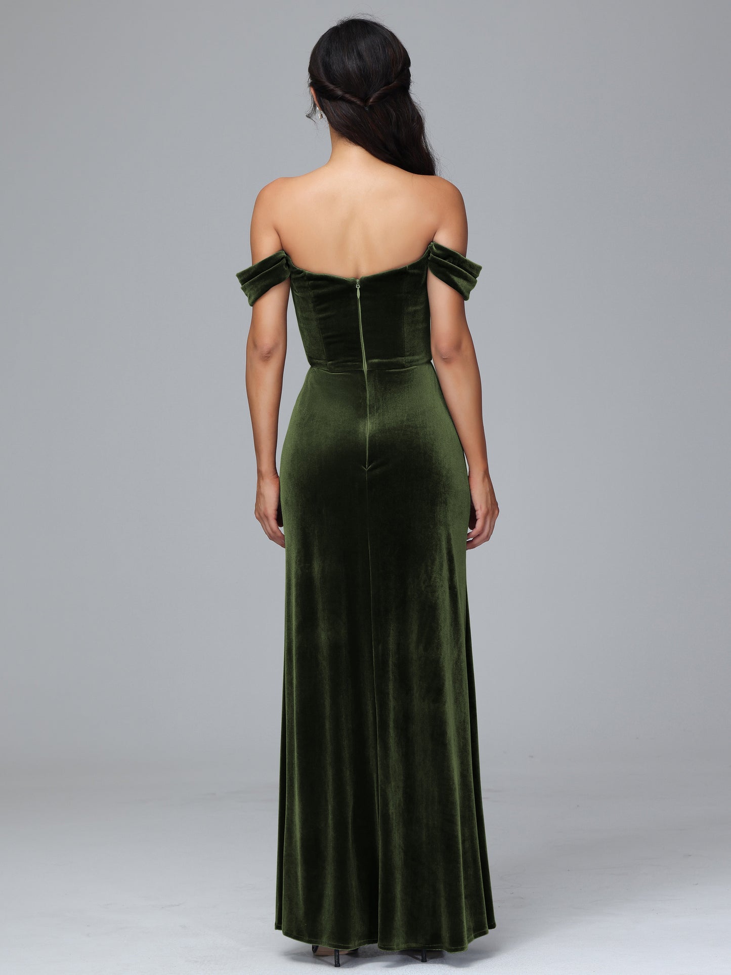 Off Shoulder Plus Size Velvet Bridesmaid Dress With Slit