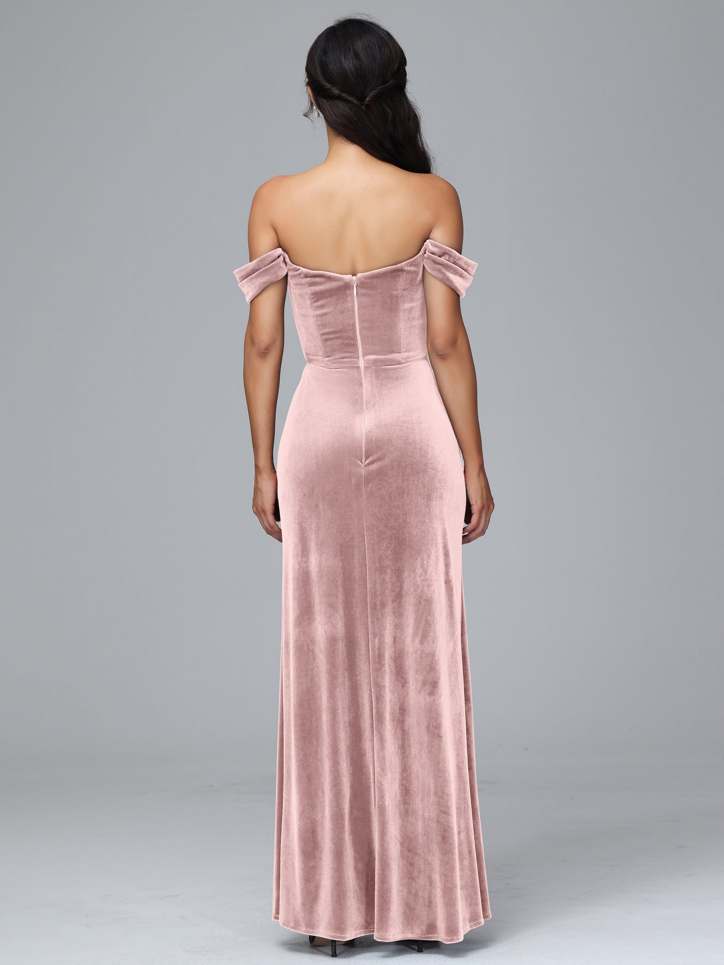 Off Shoulder Plus Size Velvet Bridesmaid Dress With Slit