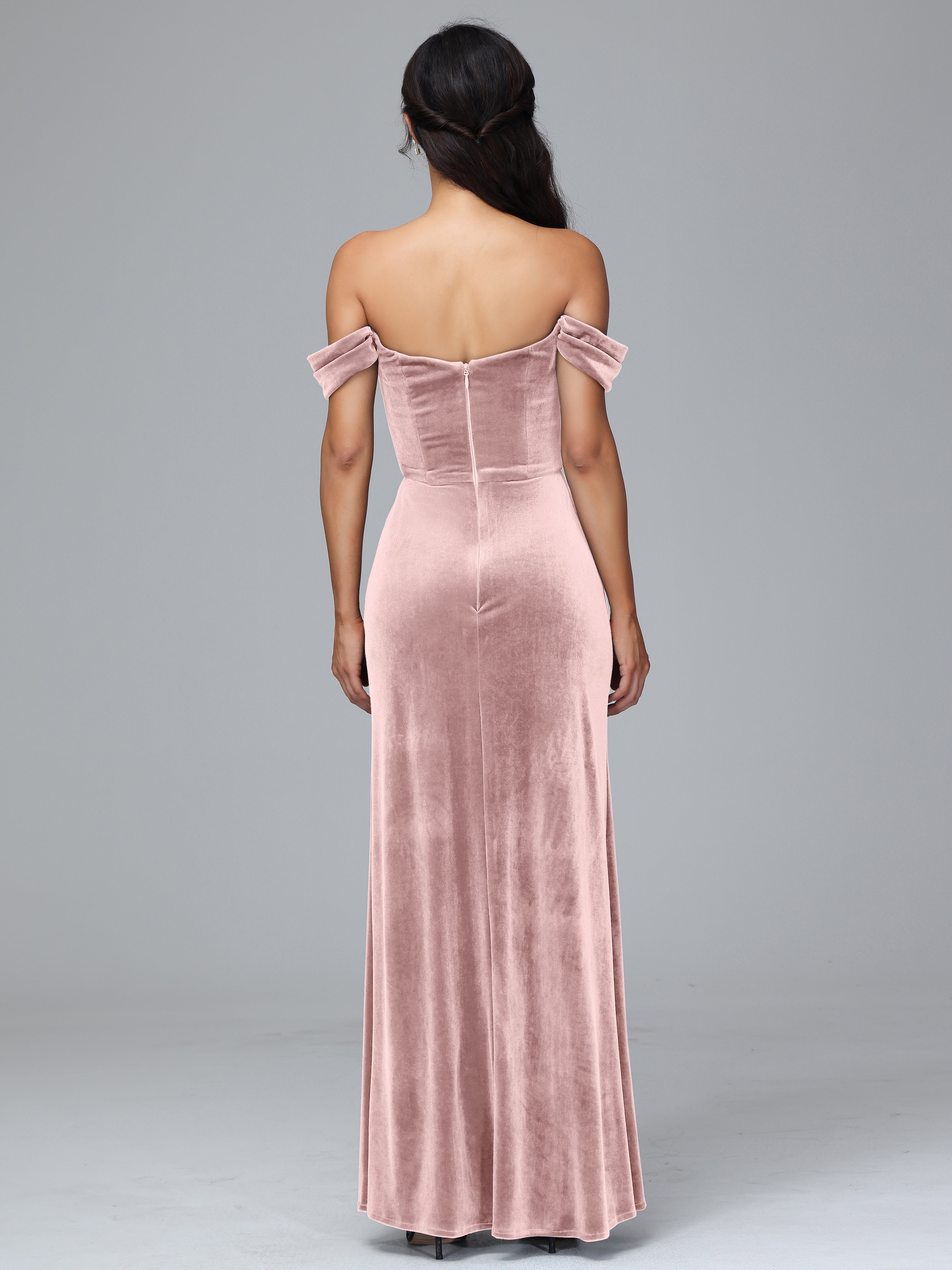 Off Shoulder Plus Size Velvet Bridesmaid Dress With Slit