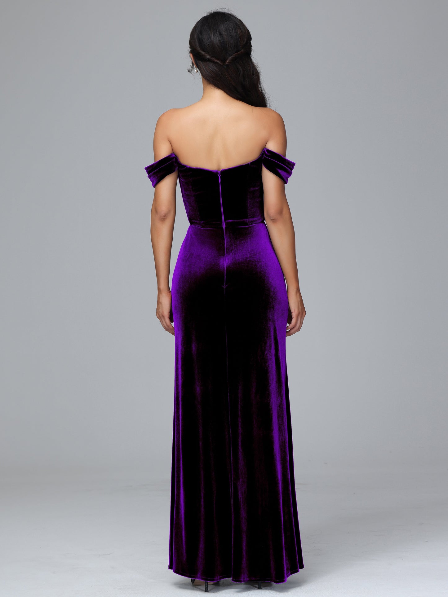 Off Shoulder Plus Size Velvet Bridesmaid Dress With Slit