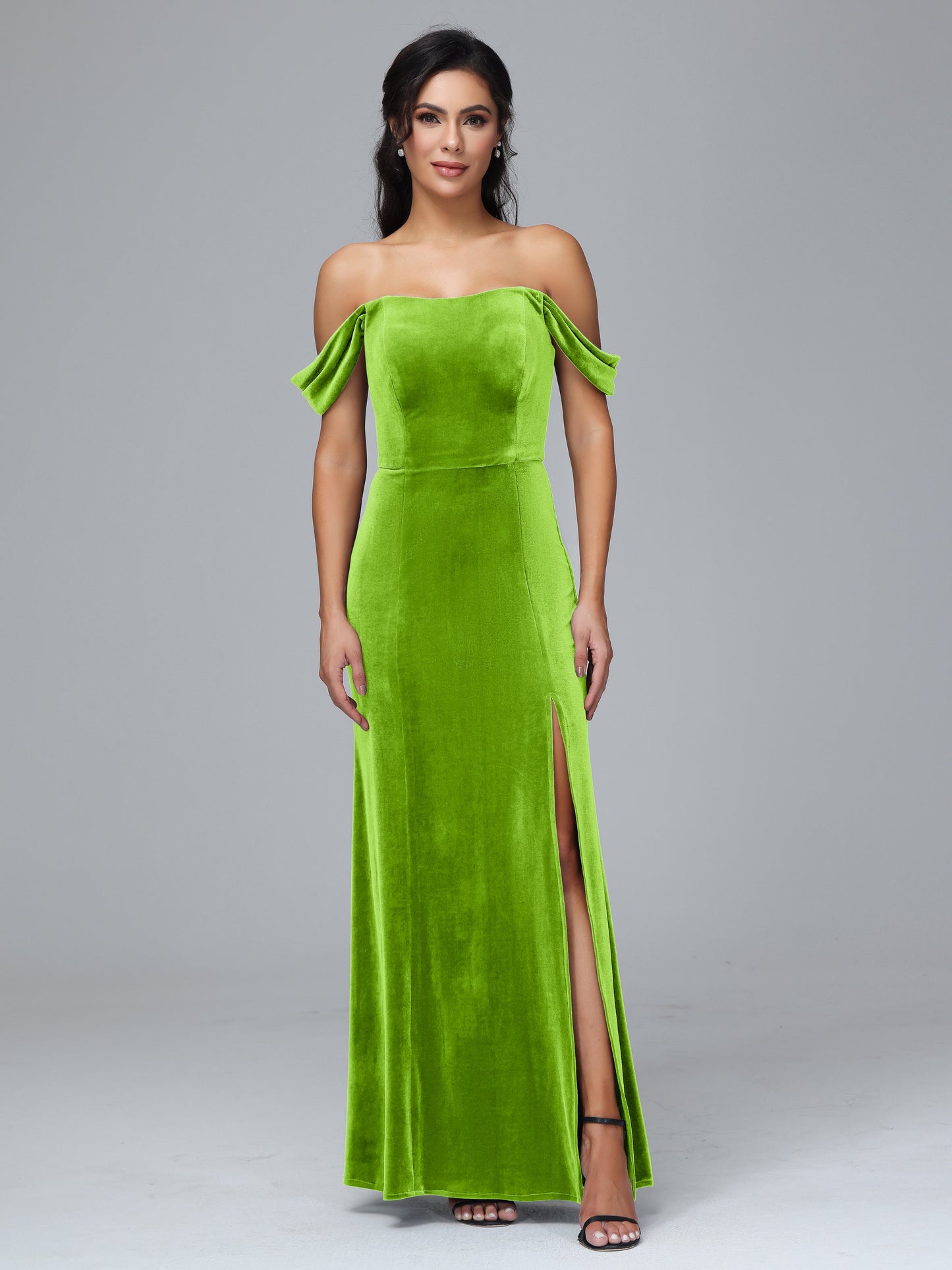 Off Shoulder Plus Size Velvet Bridesmaid Dress With Slit