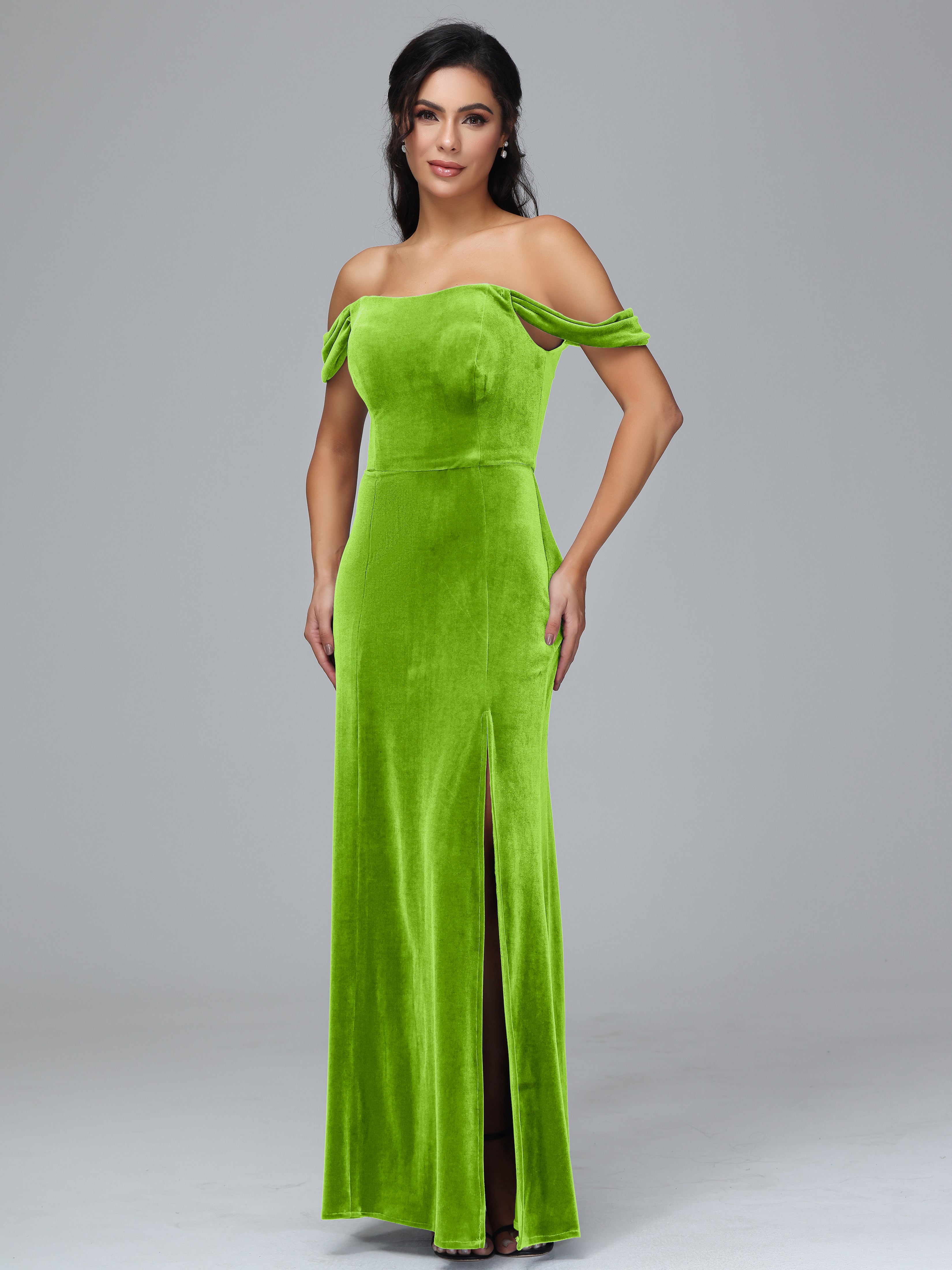Off Shoulder Plus Size Velvet Bridesmaid Dress With Slit