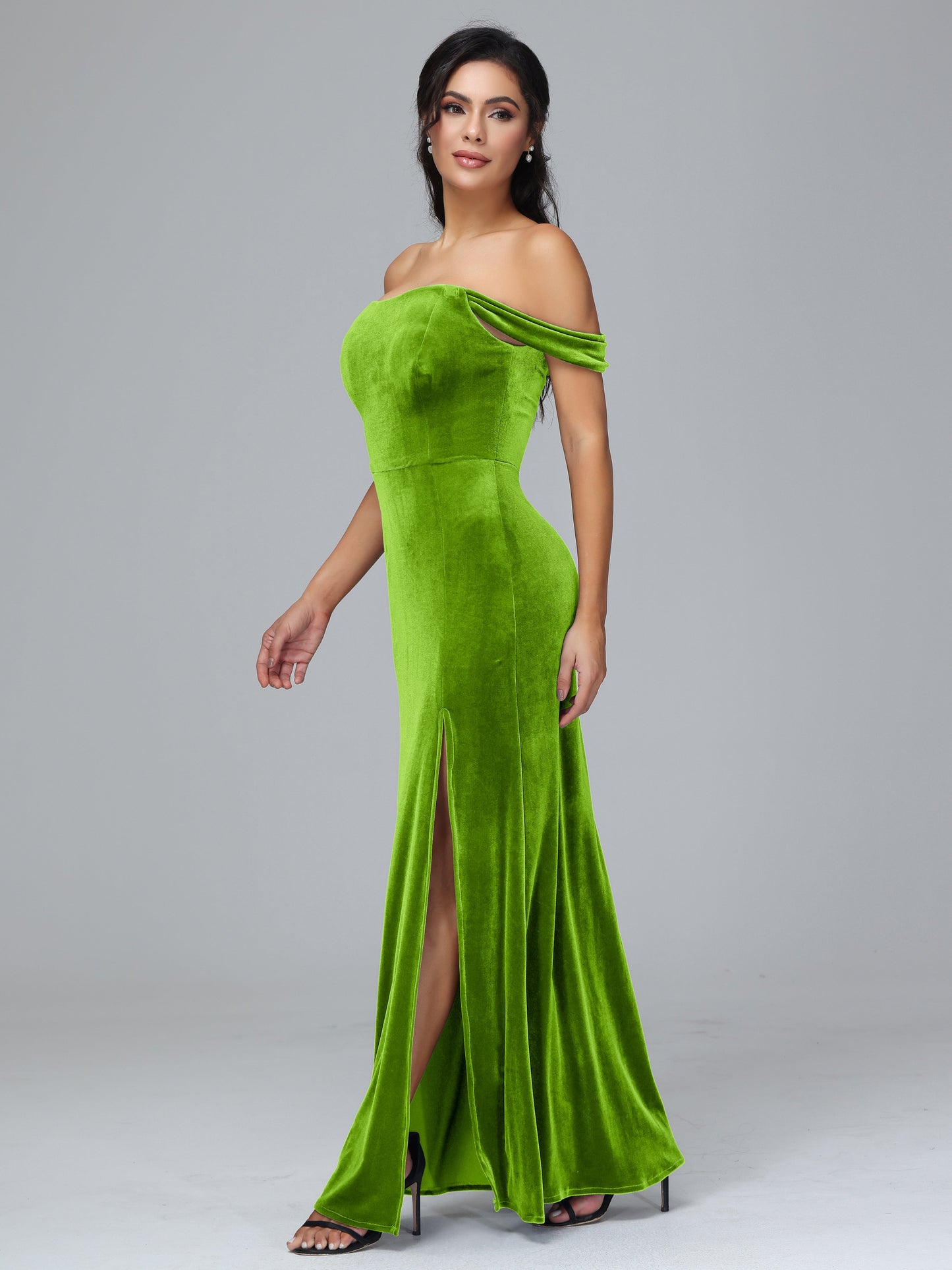 Off Shoulder Plus Size Velvet Bridesmaid Dress With Slit