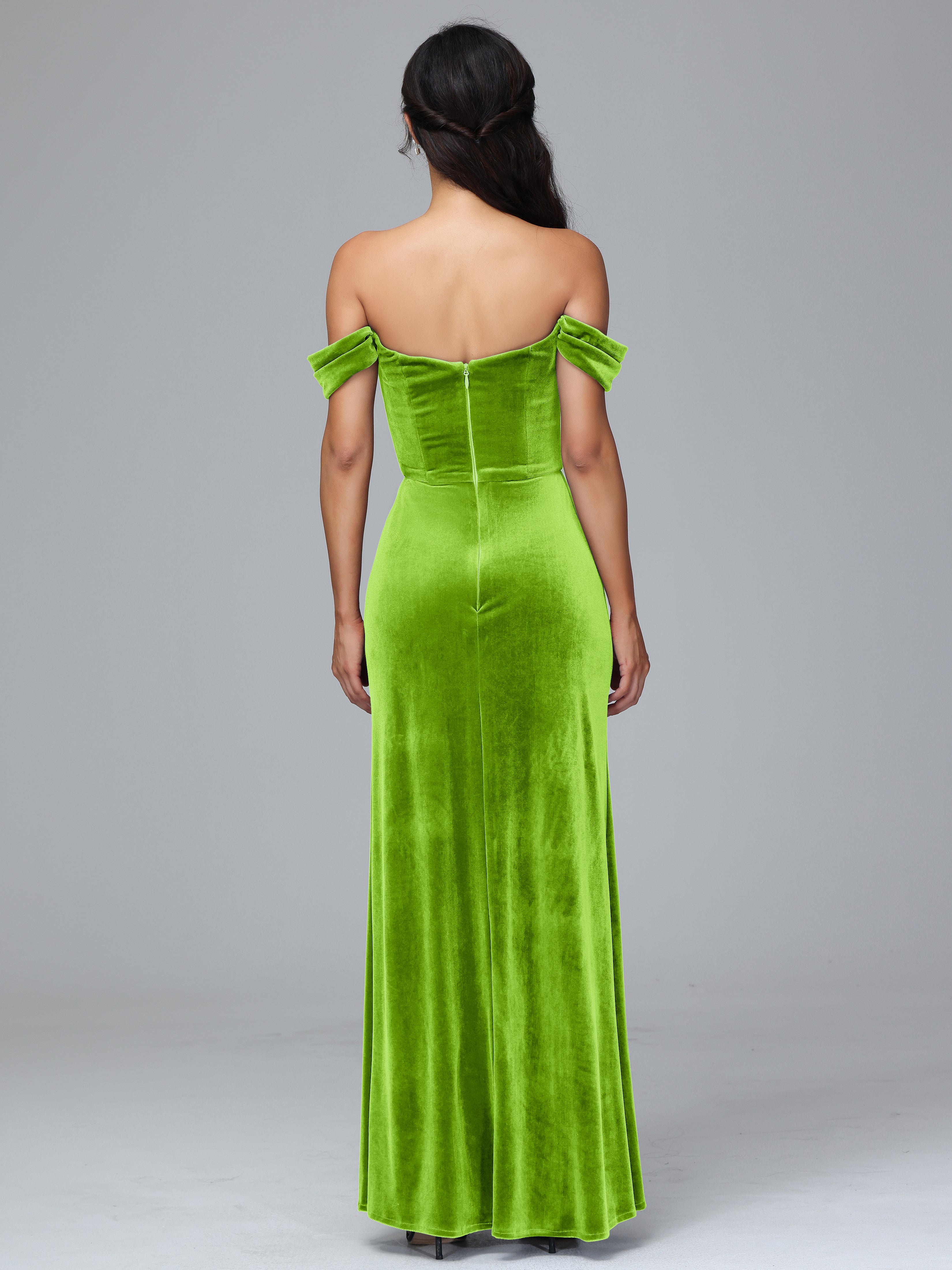 Off Shoulder Plus Size Velvet Bridesmaid Dress With Slit