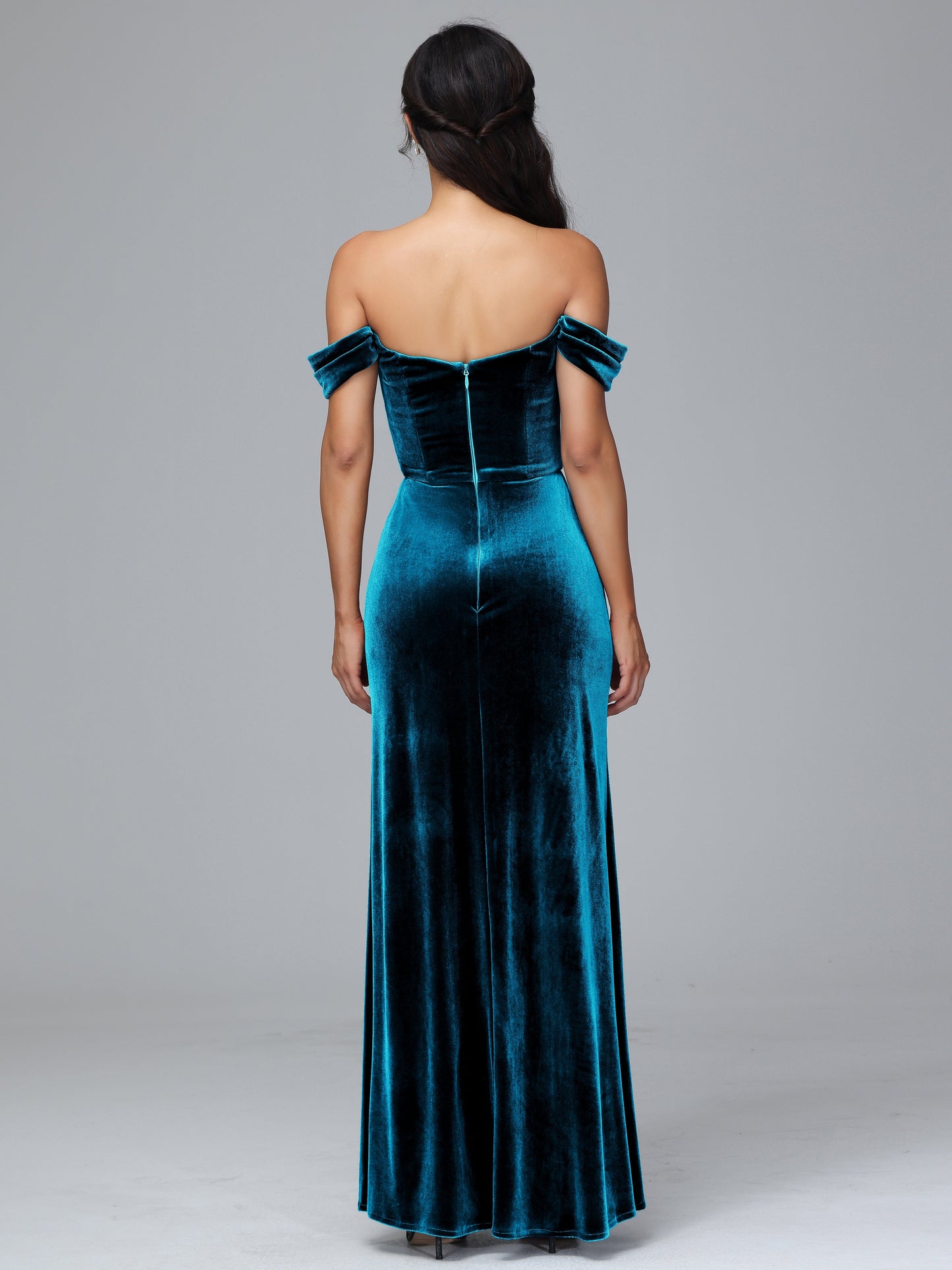 Off Shoulder Plus Size Velvet Bridesmaid Dress With Slit