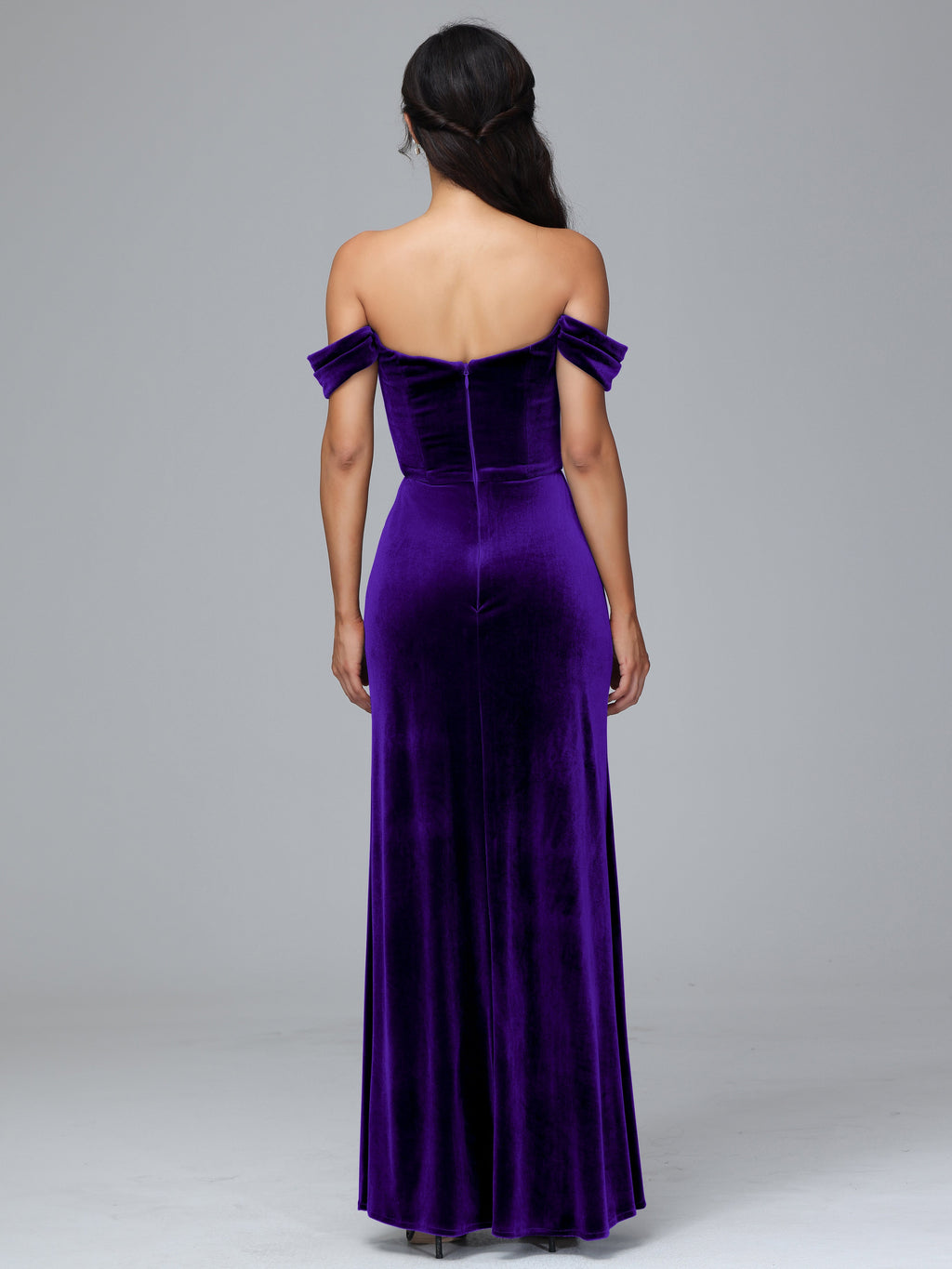 Off Shoulder Plus Size Velvet Bridesmaid Dress With Slit