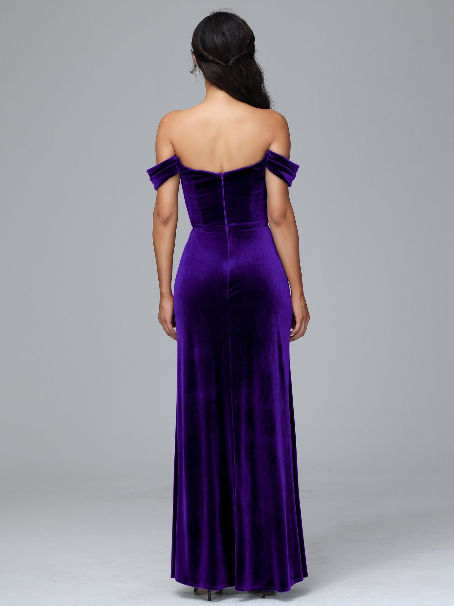 Off Shoulder Plus Size Velvet Bridesmaid Dress With Slit