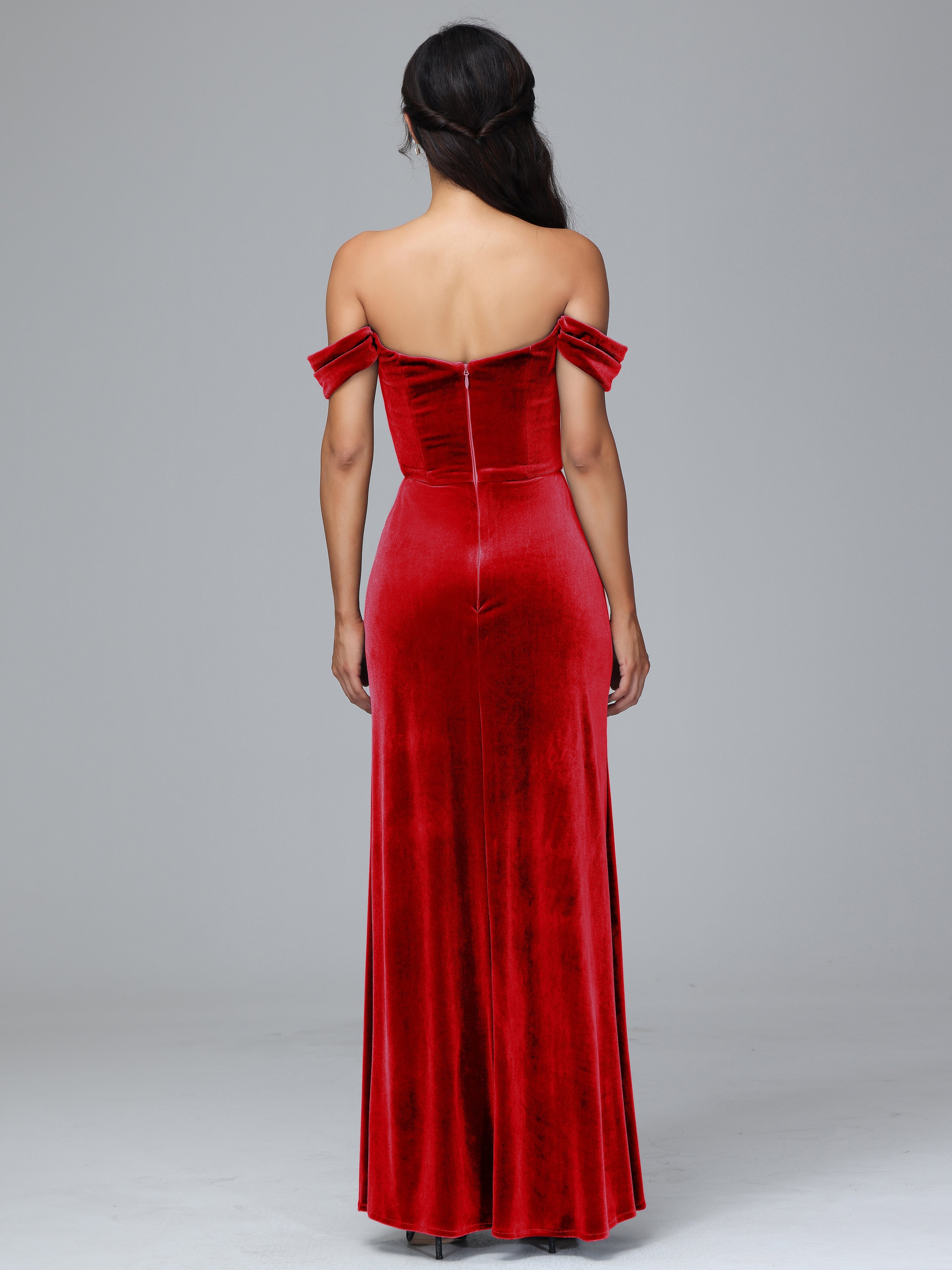 Off Shoulder Plus Size Velvet Bridesmaid Dress With Slit