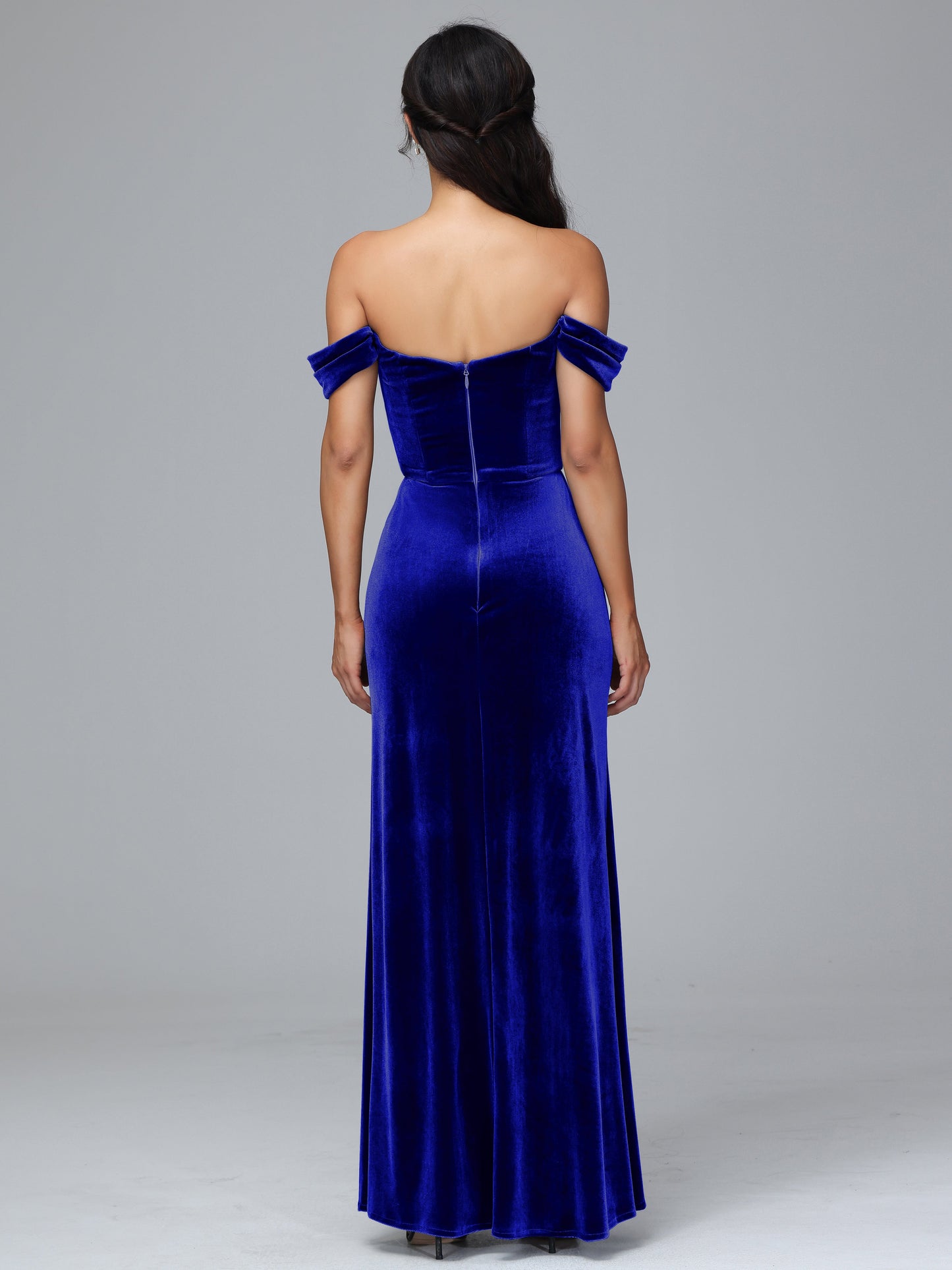 Off Shoulder Plus Size Velvet Bridesmaid Dress With Slit