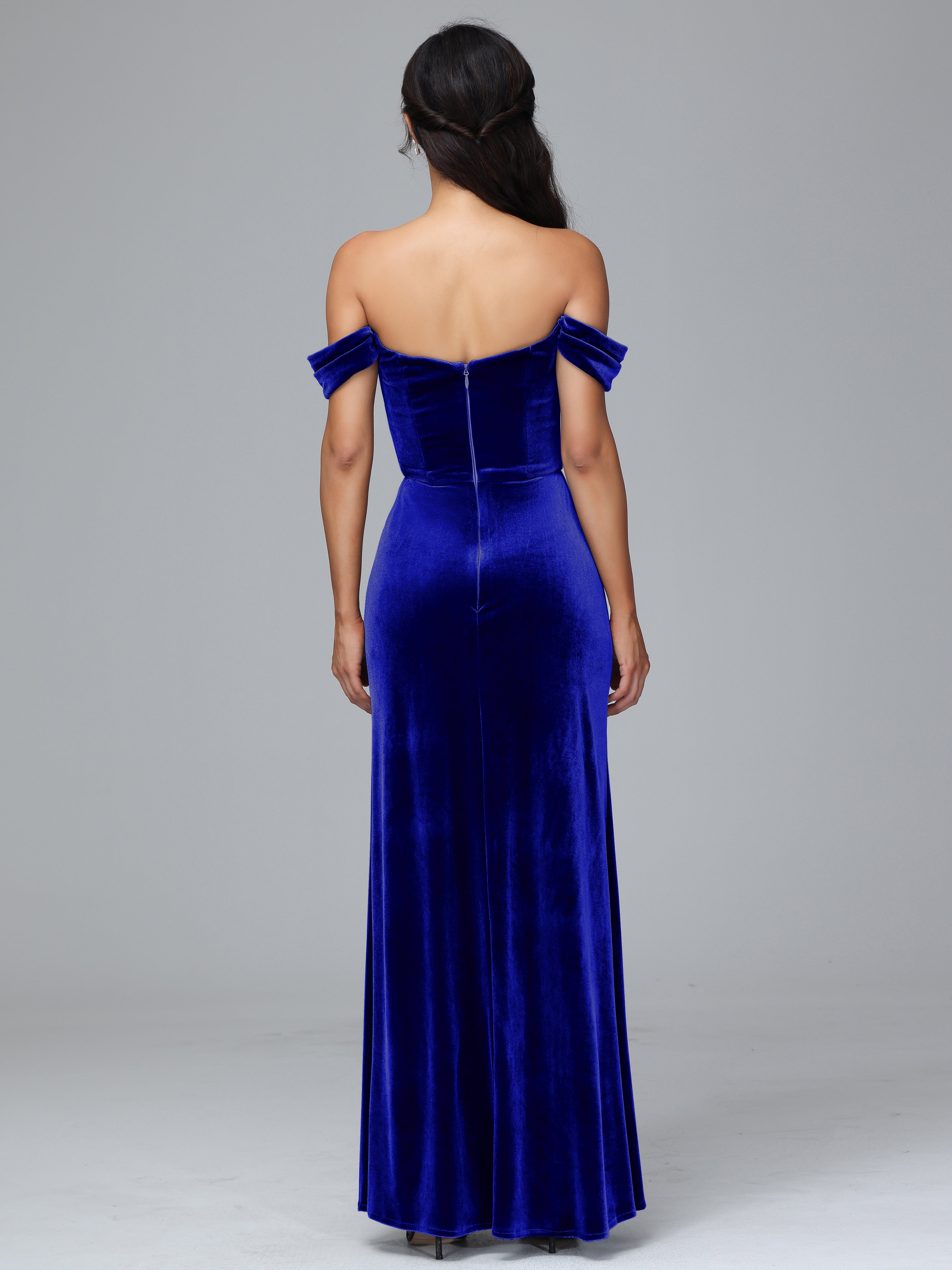Off Shoulder Plus Size Velvet Bridesmaid Dress With Slit