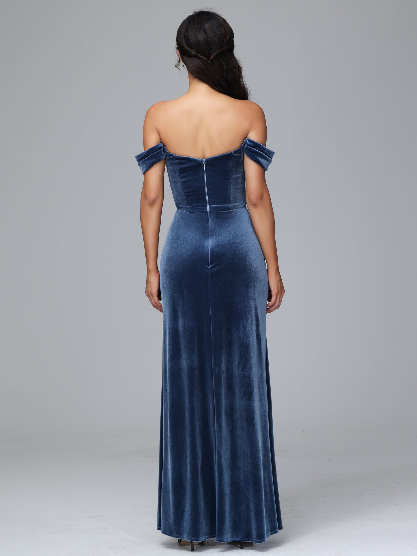 Off Shoulder Plus Size Velvet Bridesmaid Dress With Slit
