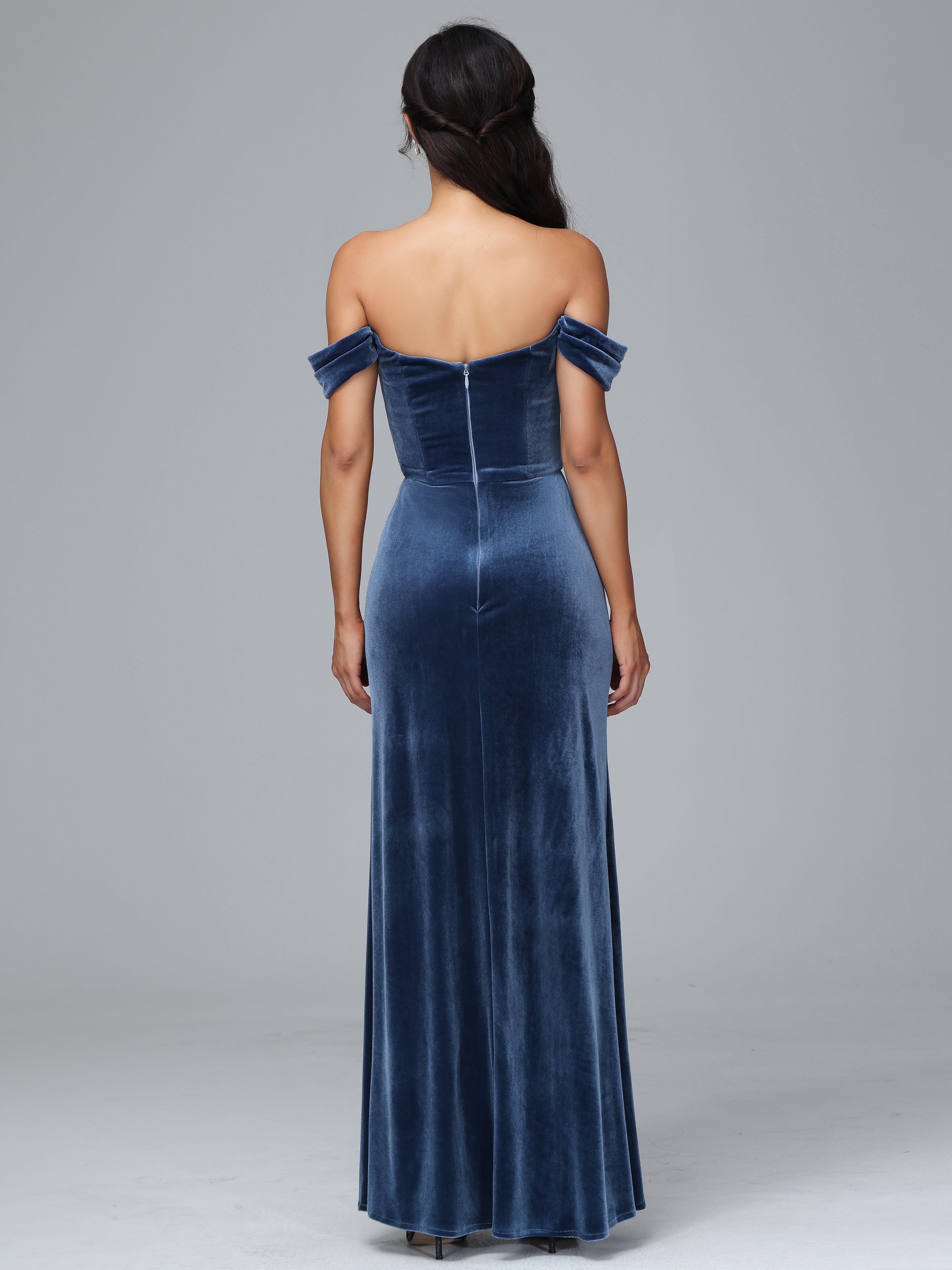 Off Shoulder Plus Size Velvet Bridesmaid Dress With Slit