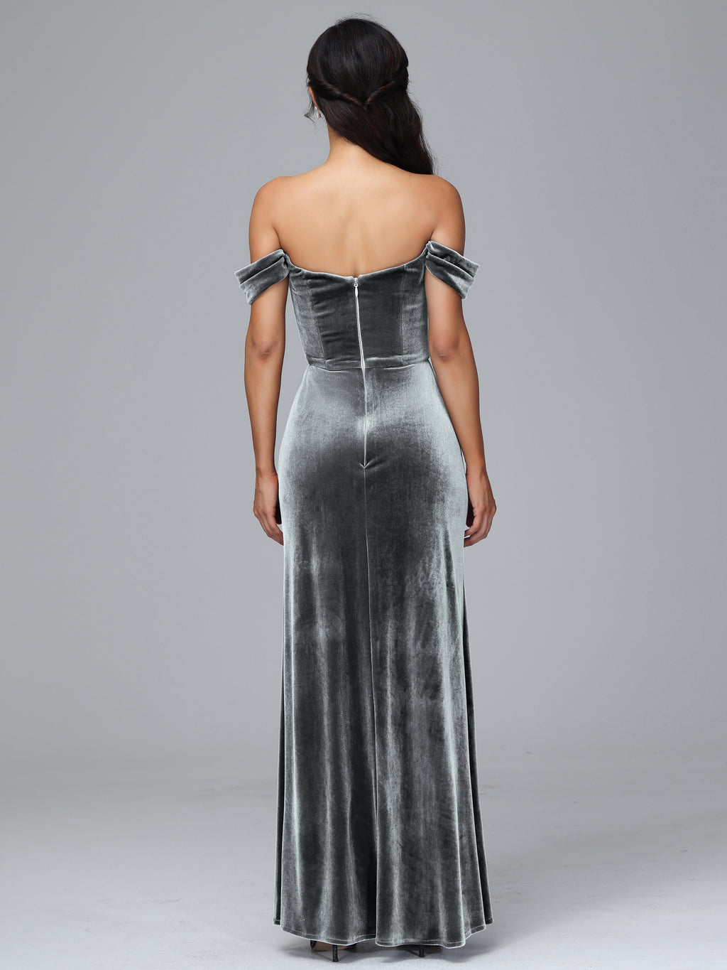 Off Shoulder Plus Size Velvet Bridesmaid Dress With Slit