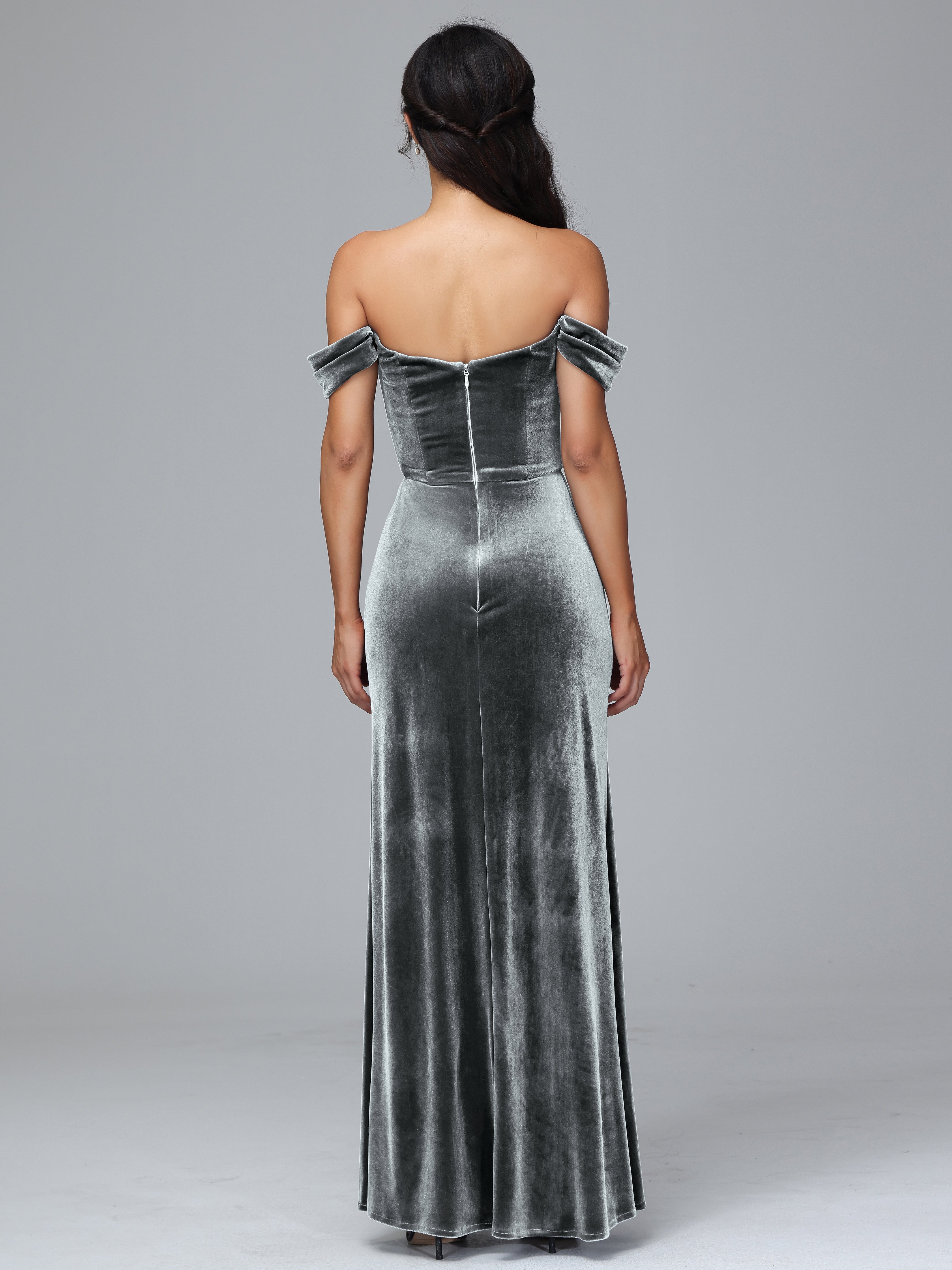 Off Shoulder Plus Size Velvet Bridesmaid Dress With Slit
