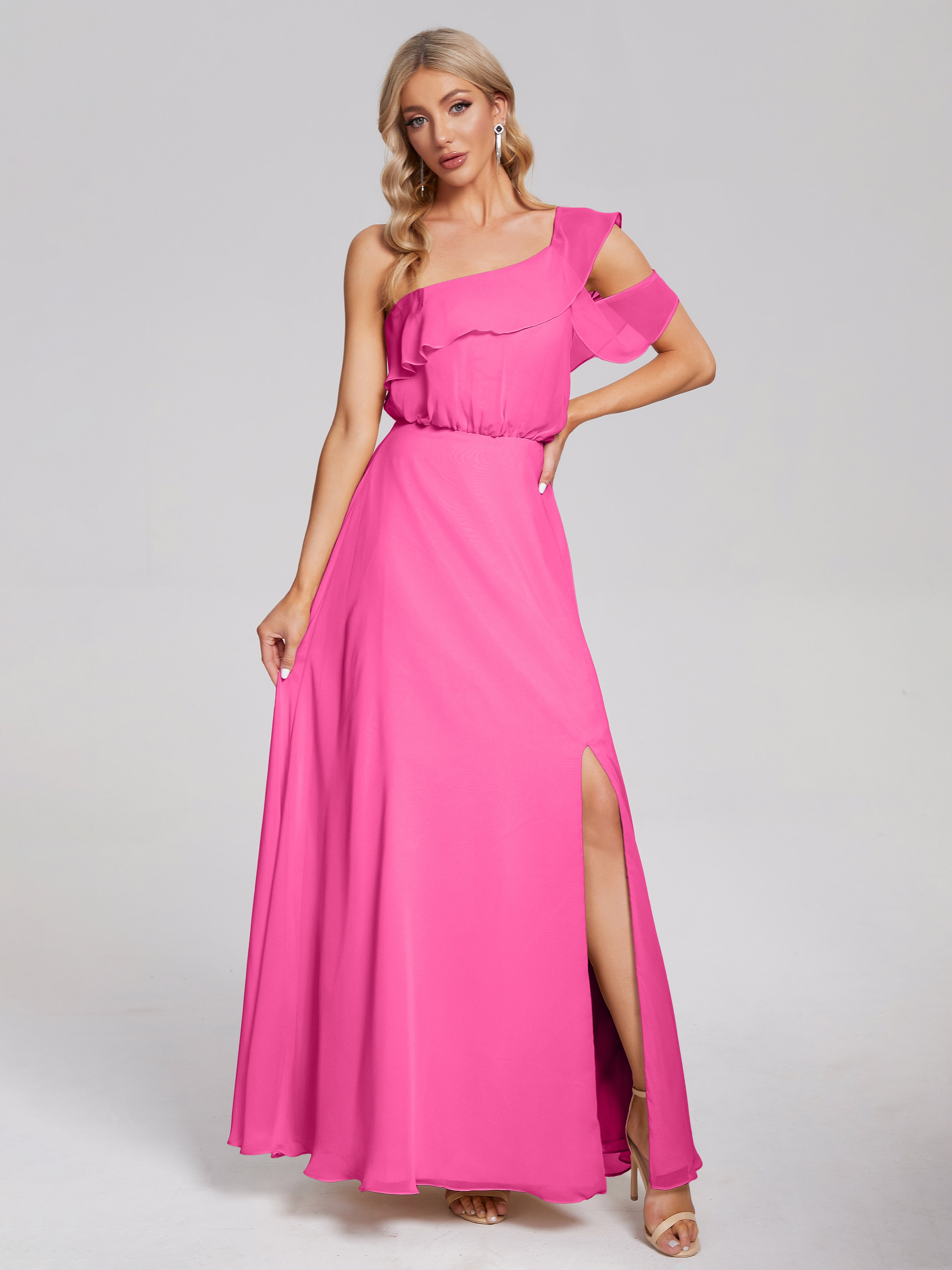 Paislee One Shoulder Ruffles Chiffon Bridesmaid Dress