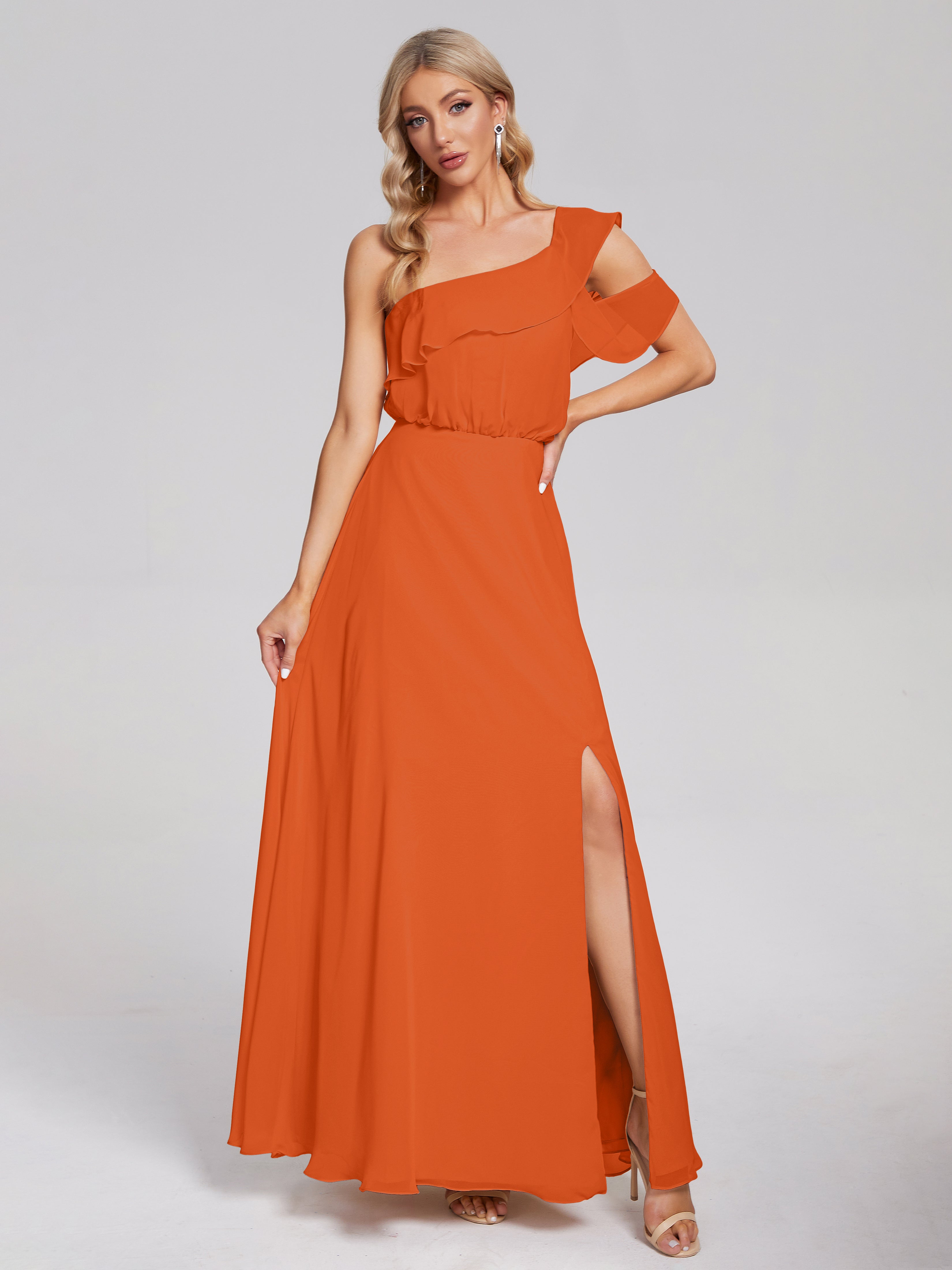 Paislee One Shoulder Ruffles Chiffon Bridesmaid Dress