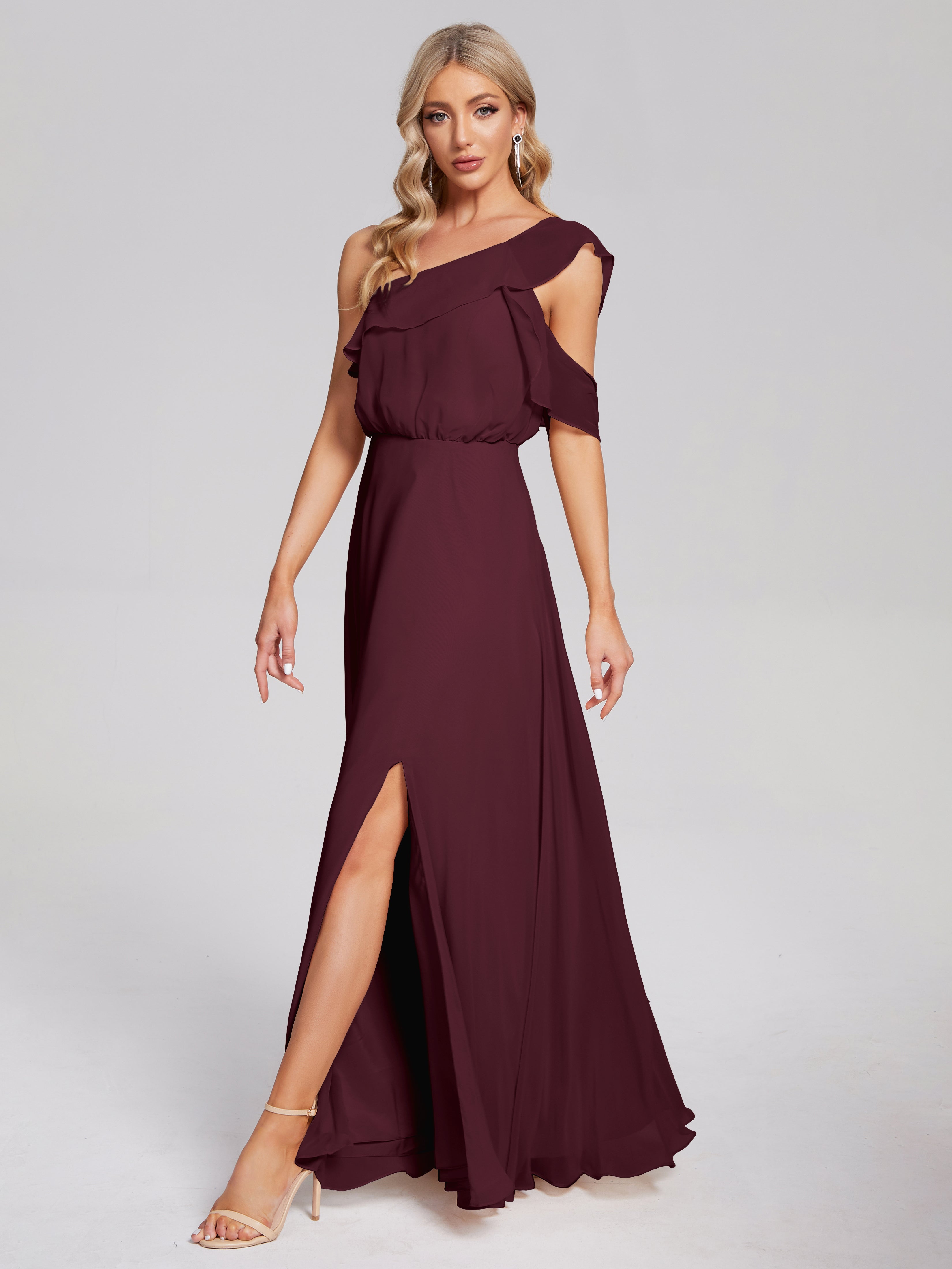 Paislee One Shoulder Ruffles Chiffon Bridesmaid Dress