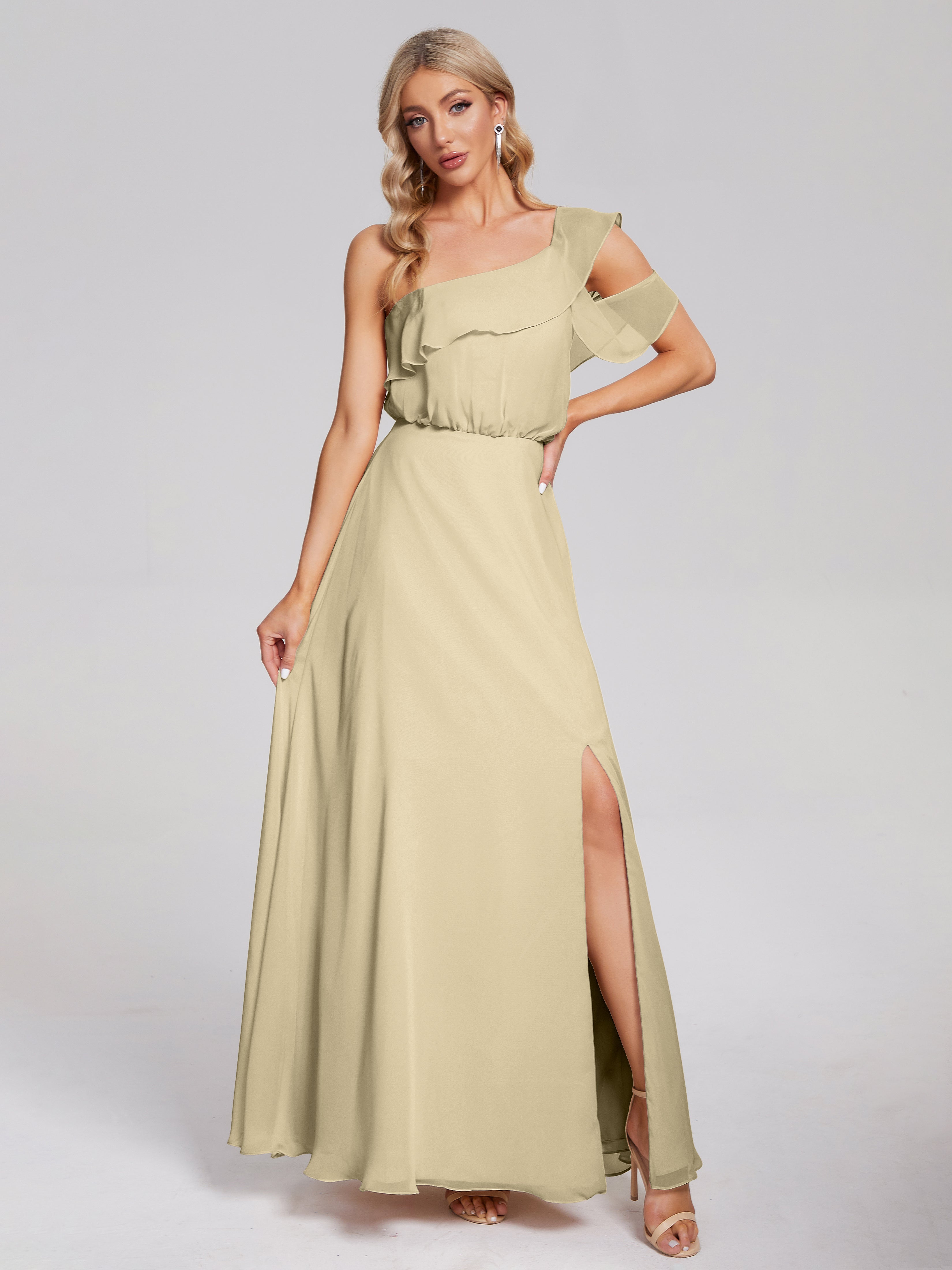 Paislee One Shoulder Ruffles Chiffon Bridesmaid Dress