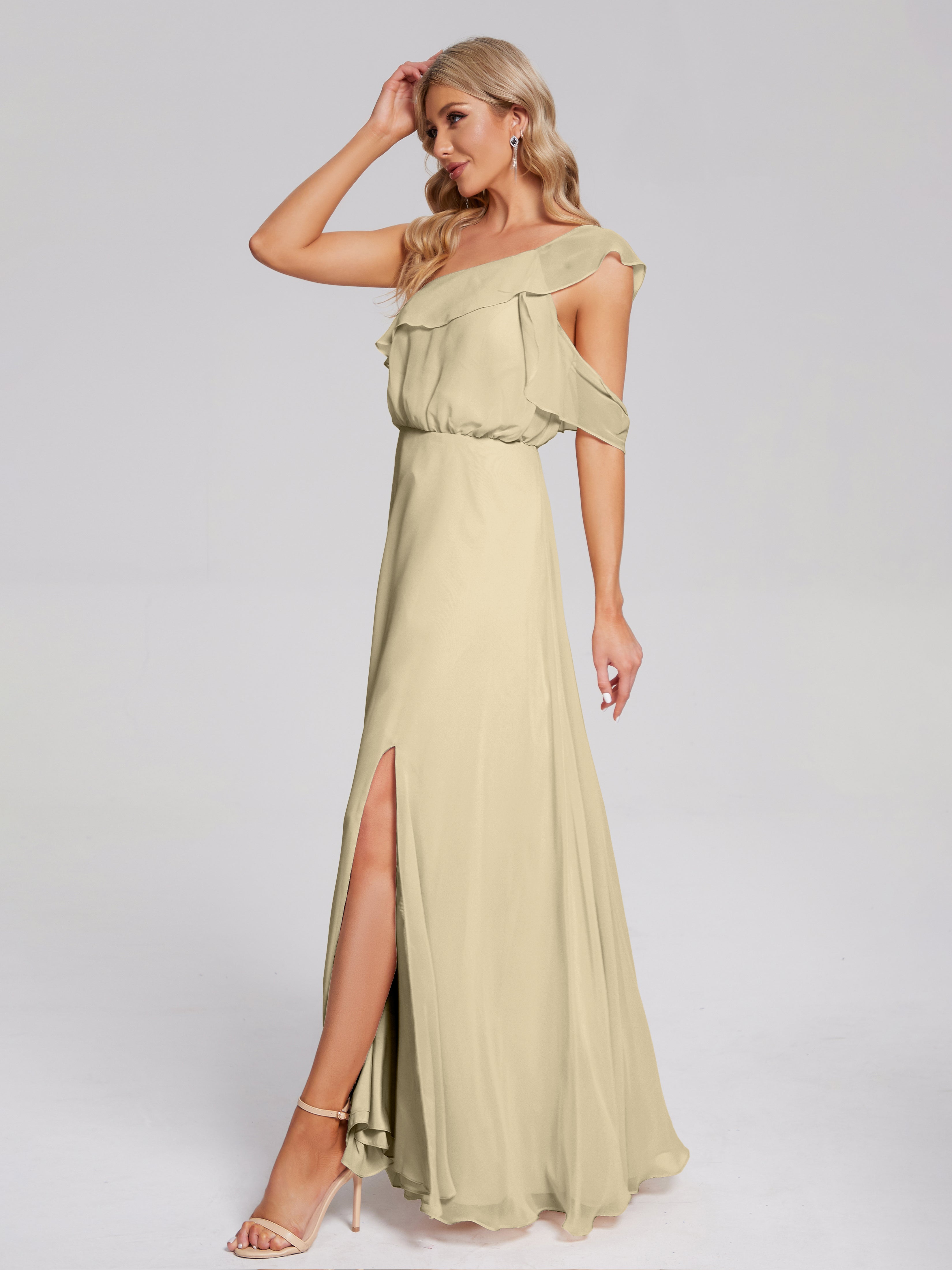Paislee One Shoulder Ruffles Chiffon Bridesmaid Dress