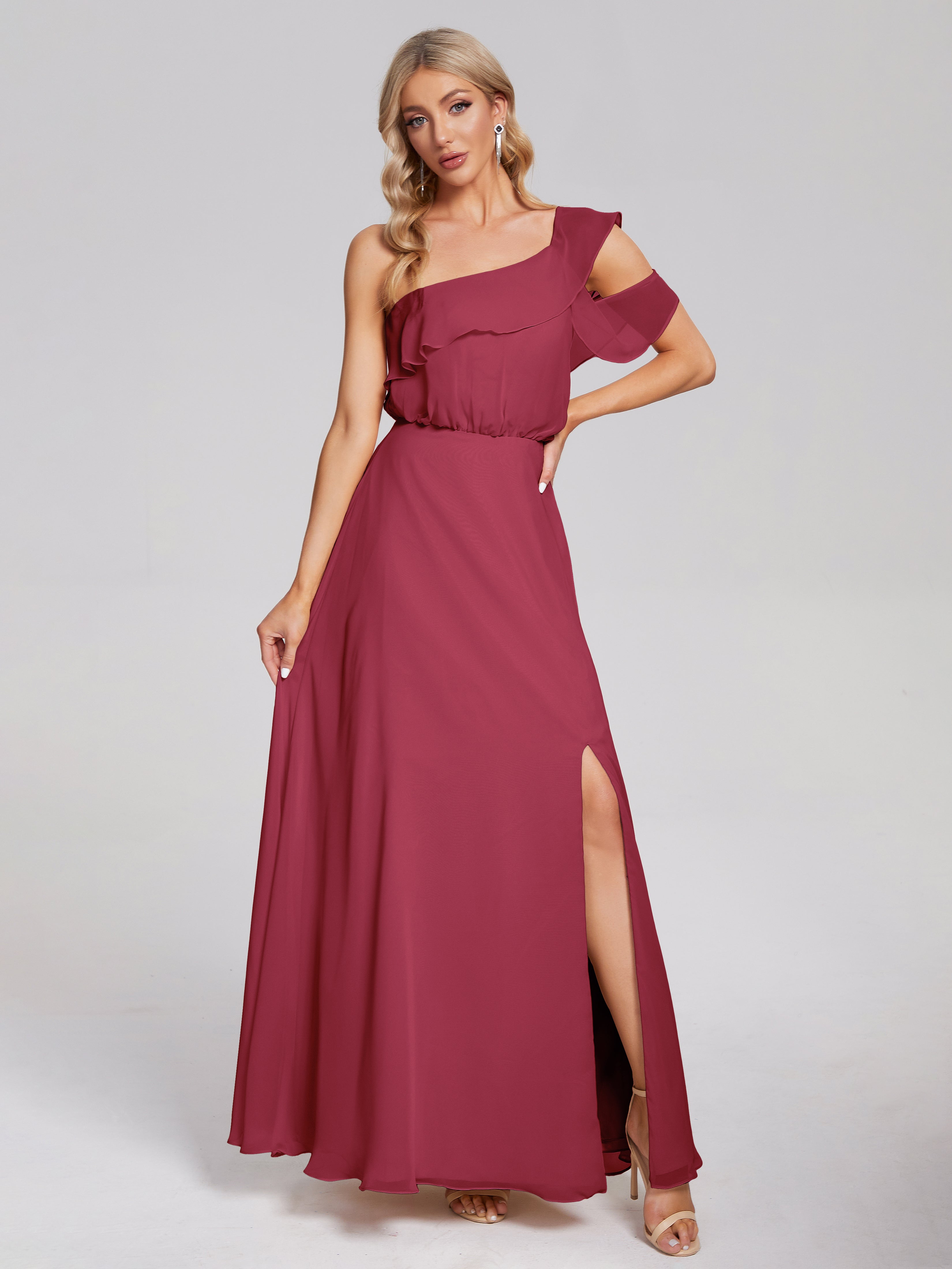 Paislee One Shoulder Ruffles Chiffon Bridesmaid Dress