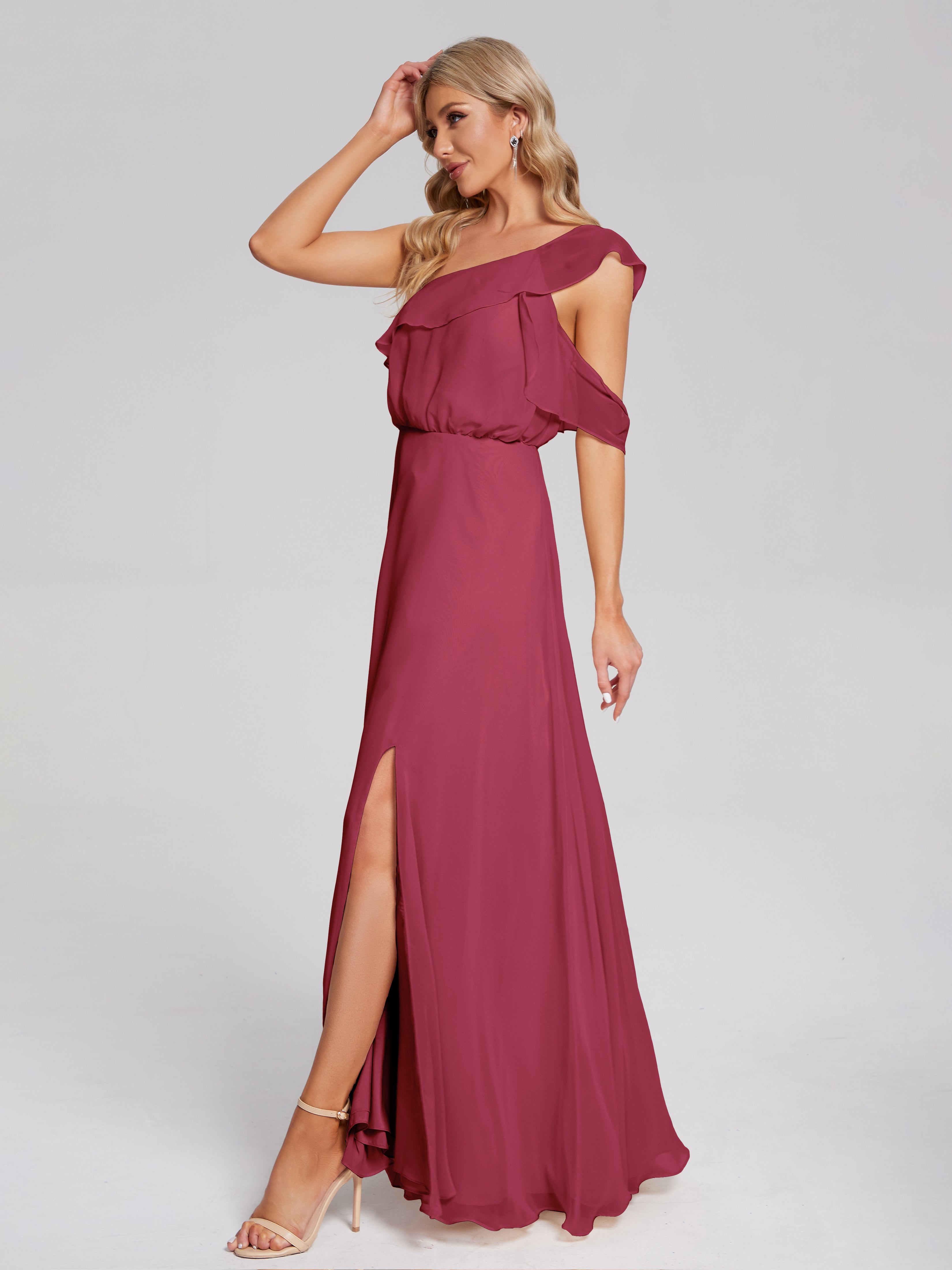 Paislee One Shoulder Ruffles Chiffon Bridesmaid Dress