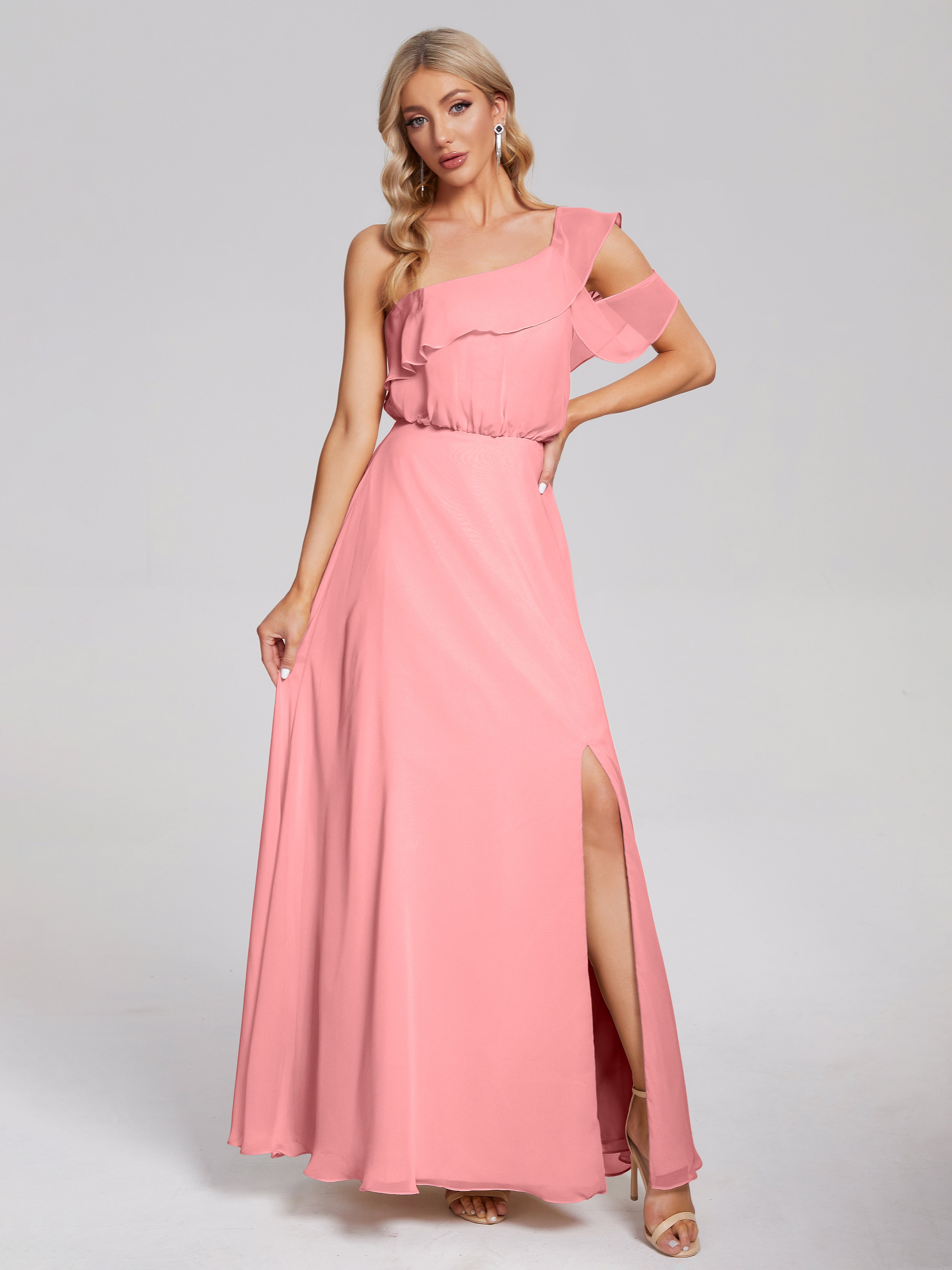 Paislee One Shoulder Ruffles Chiffon Bridesmaid Dress