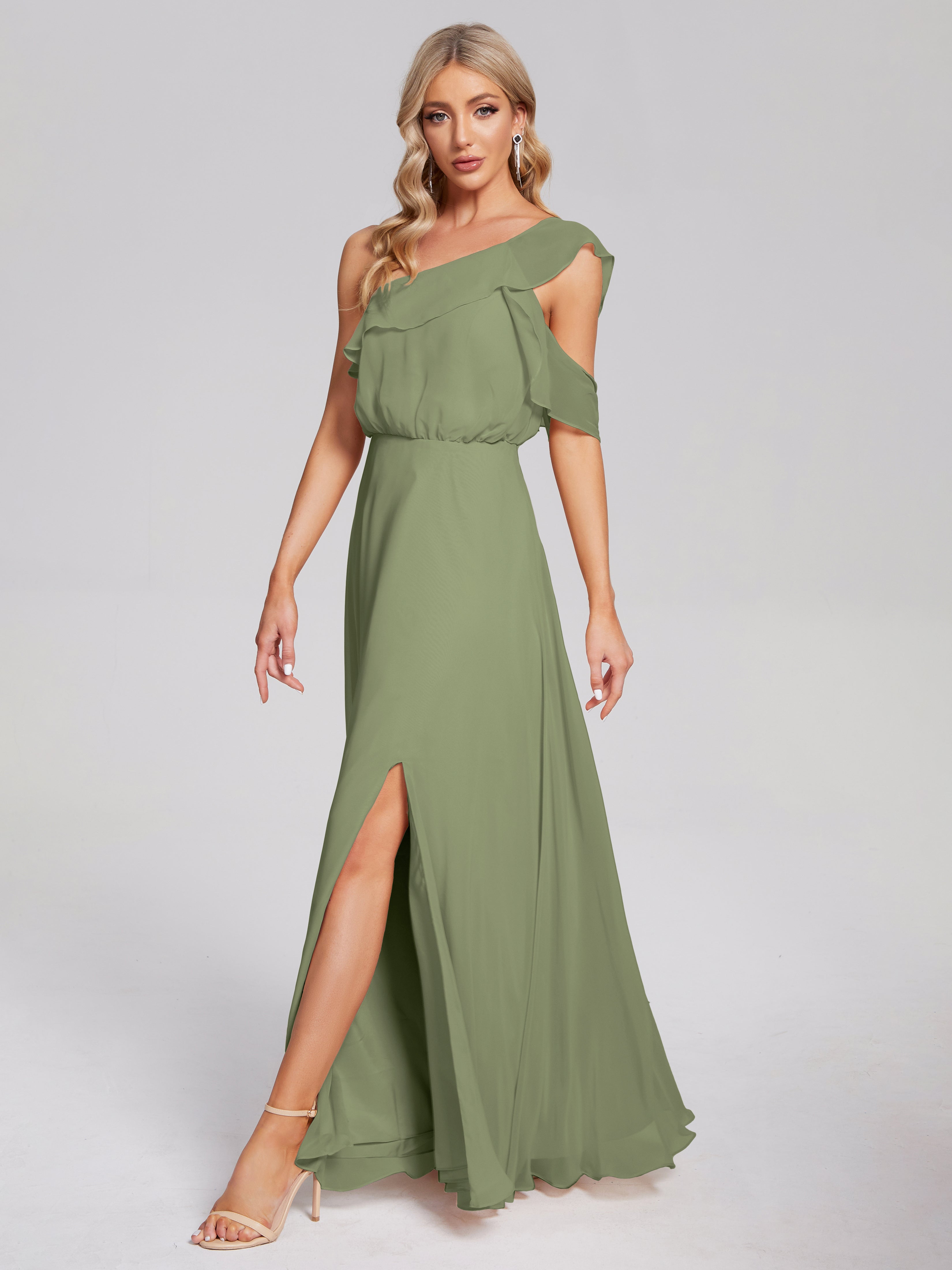 Paislee One Shoulder Ruffles Chiffon Bridesmaid Dress