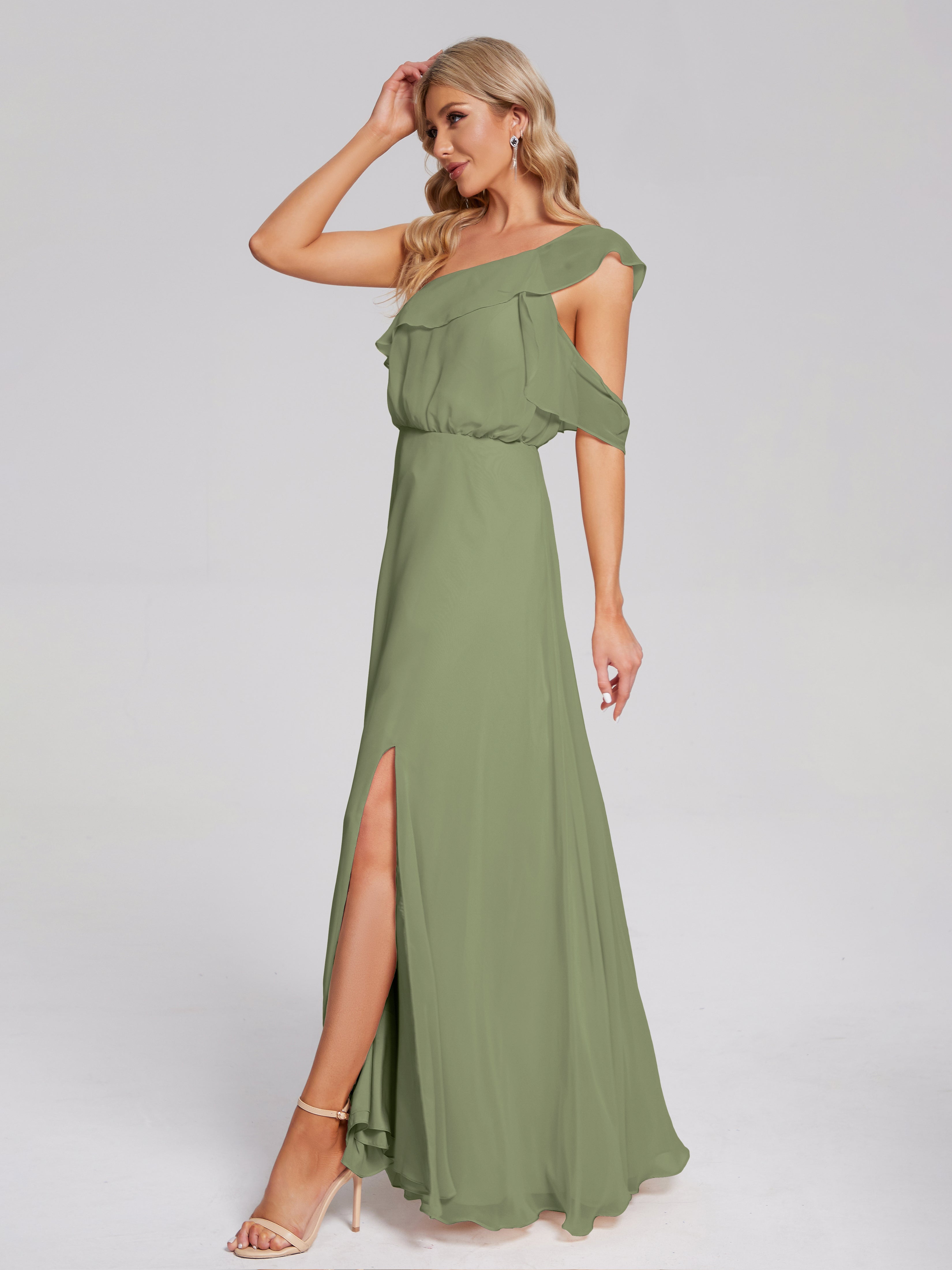 Paislee One Shoulder Ruffles Chiffon Bridesmaid Dress