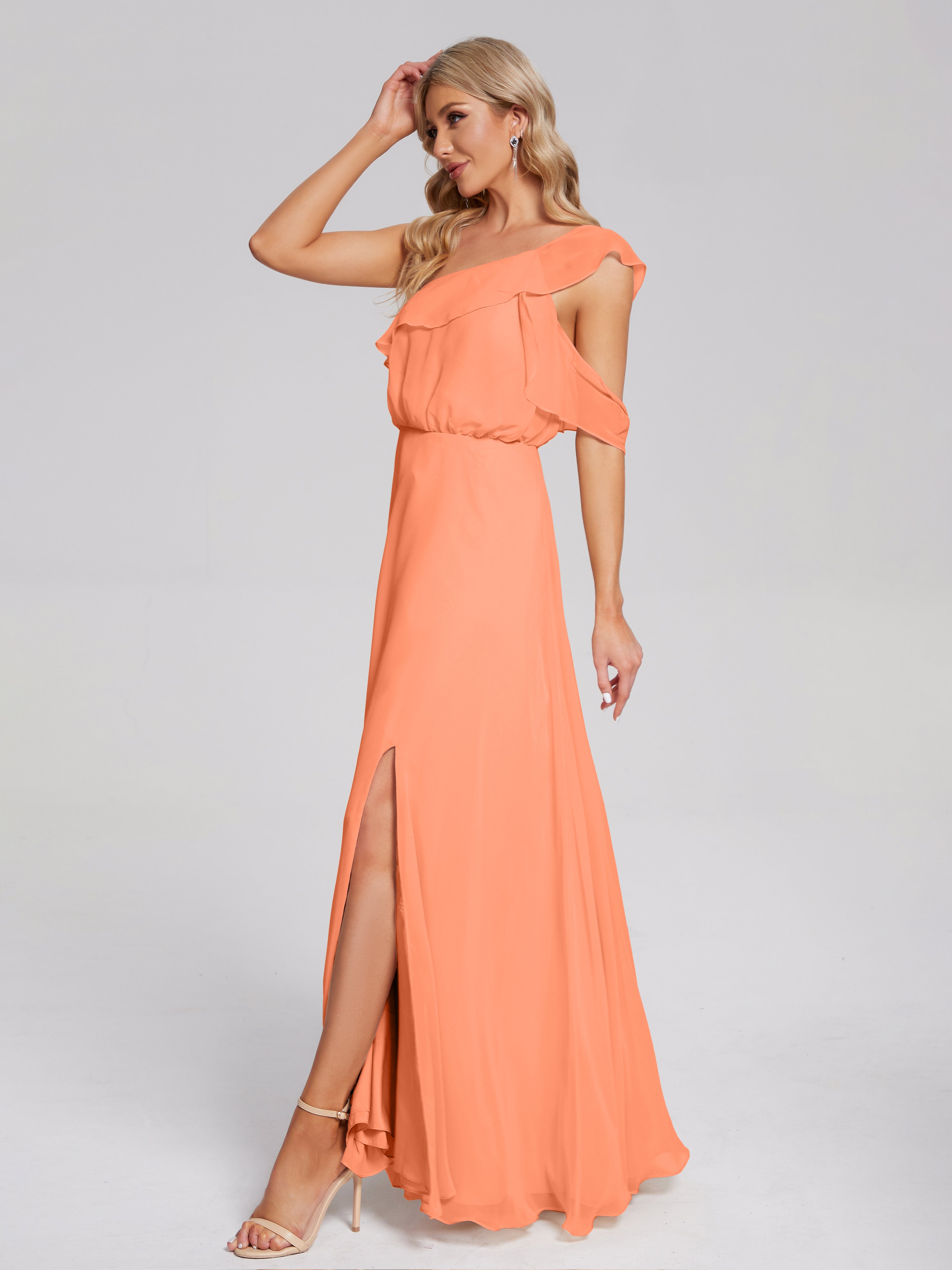 Paislee One Shoulder Ruffles Chiffon Bridesmaid Dress