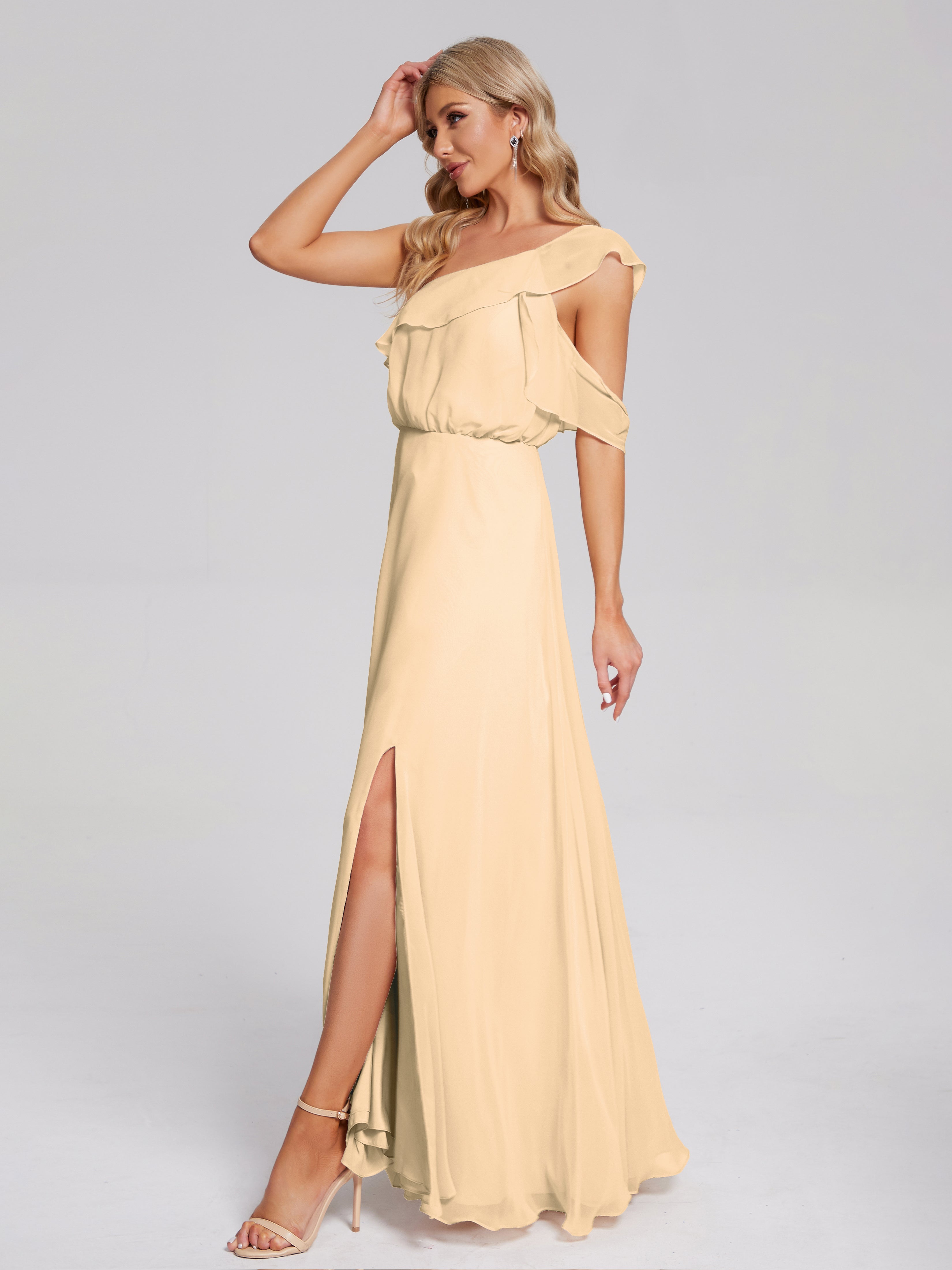 Paislee One Shoulder Ruffles Chiffon Bridesmaid Dress